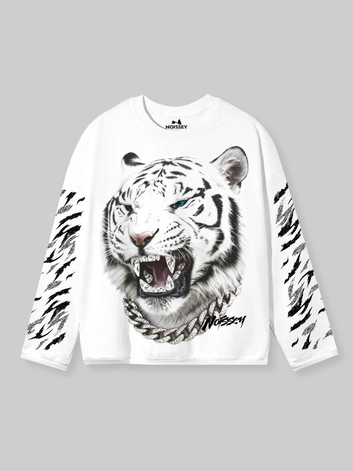 NOISSEY Iced-Out White Tiger Graphic Long Sleeves - White