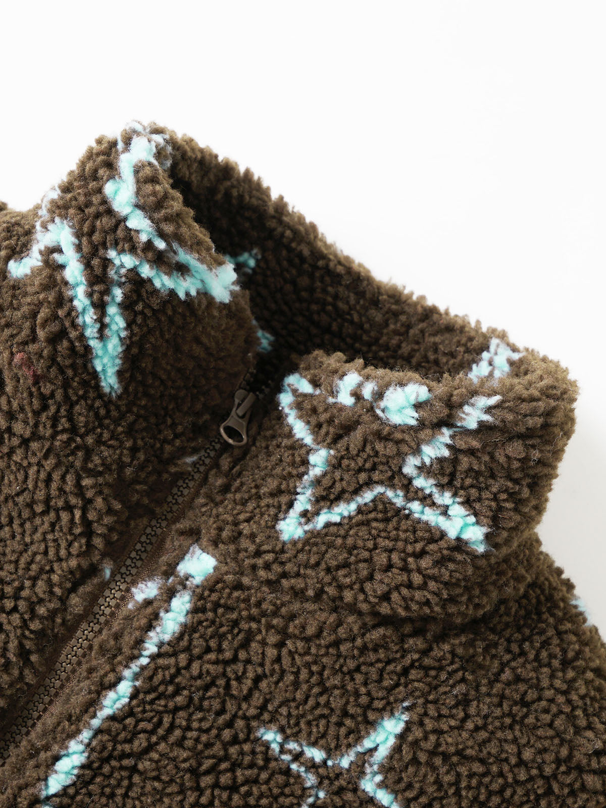 Star-Shadow Brown Fleece Star Print Jacket