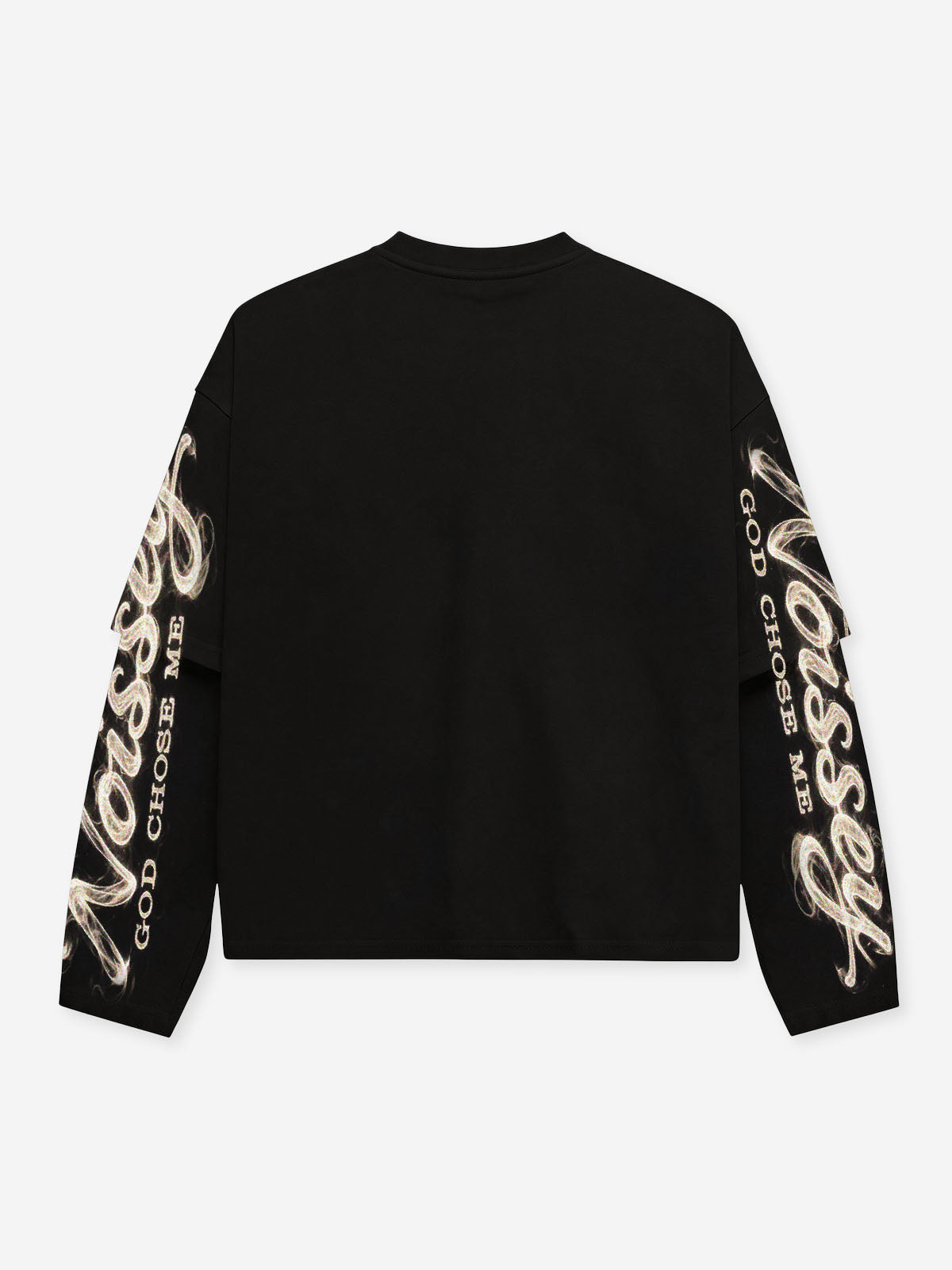 NOISSEY "God Chose Me" Smoke Jesus & Burning Cash Faux Layer Black Long Sleeve Tee