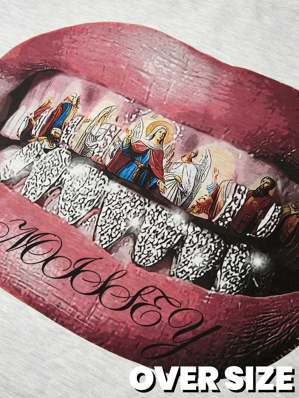 High-Quality Religious Madonna Glitter Lip Print T-Shirt - 310g