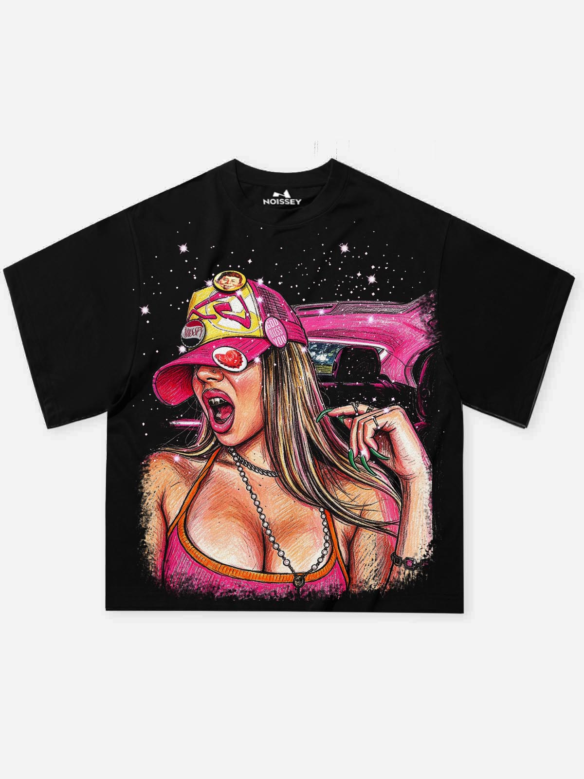 NOISSEY Starlit Girl American Illustration DIY Art Print T-Shirt - Onyx Black