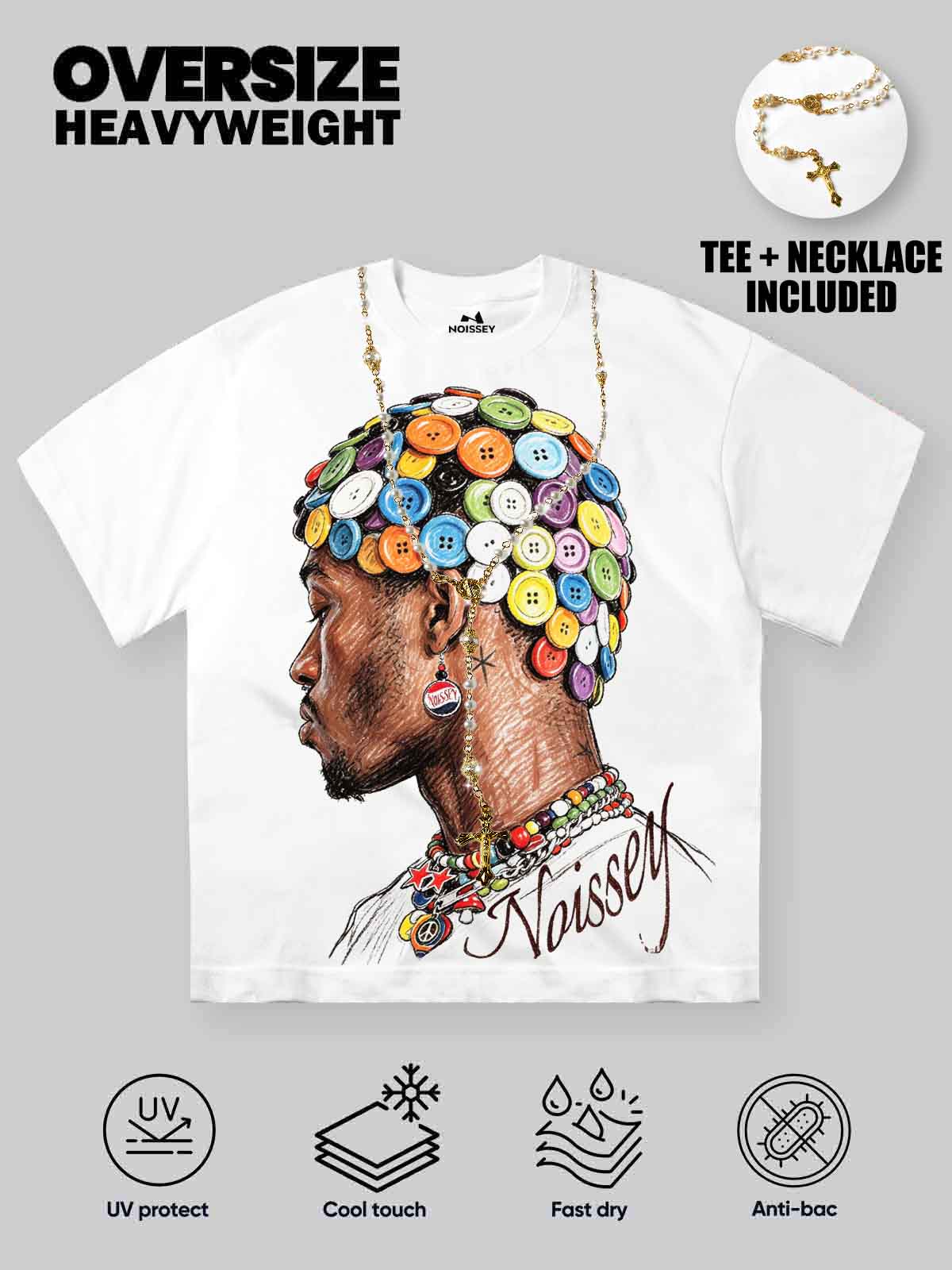 NOISSEY "Button Necklace" White Tee - DIY Combo T-Shirt