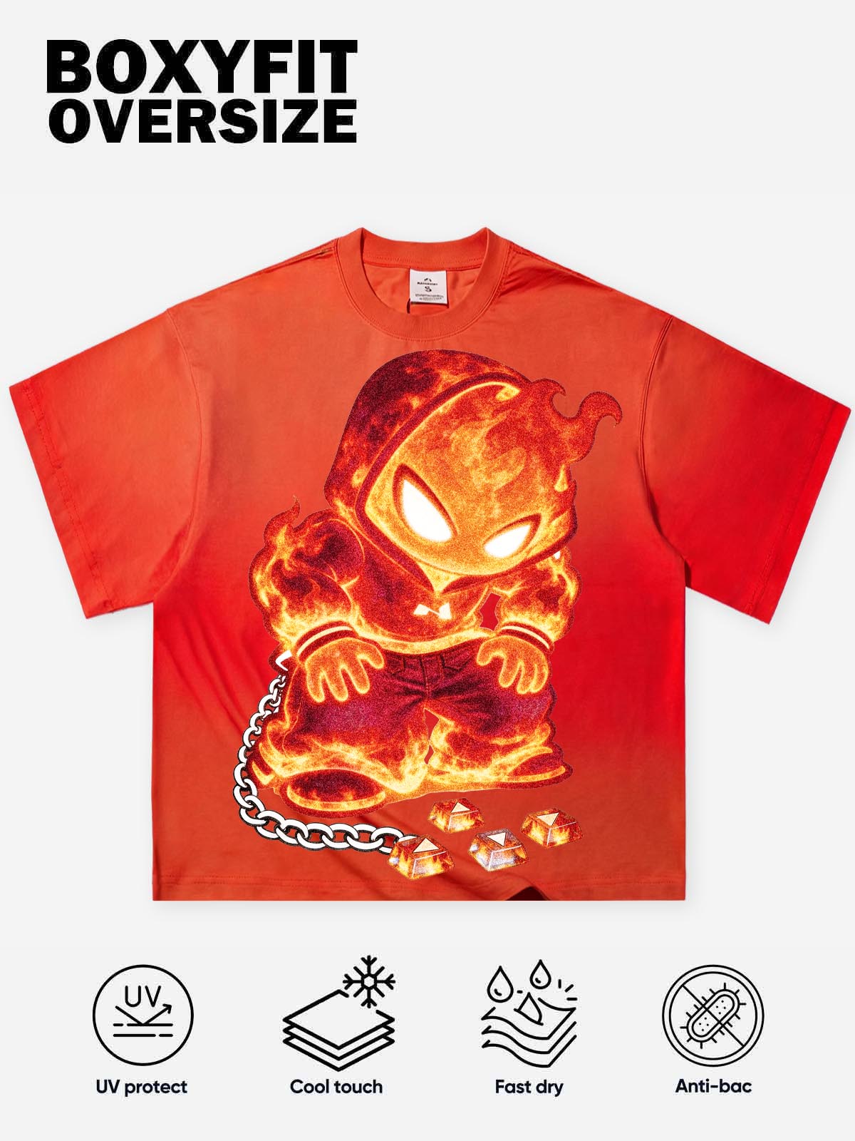 NOISSEY Orange Flameboy IP & Diamond Chain Graphic Orange-Red Gradient T-Shirt