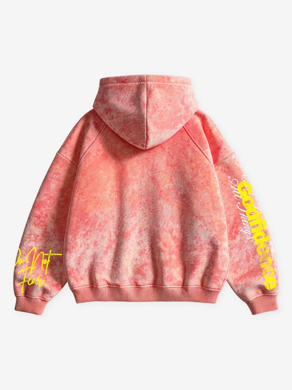 NOISSEY Sunset Pink-Orange Acid Wash "GOD IS ABLE" Slogan Zip-Up Hoodie