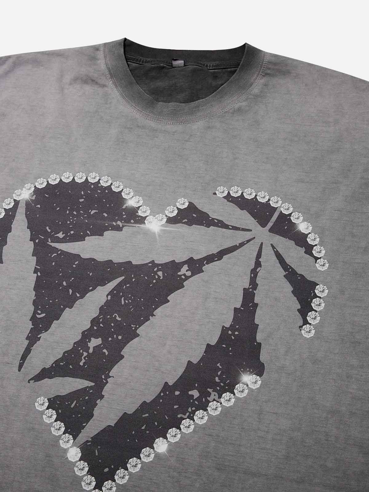 Broken Leaf Heart Print Wash T-shirt