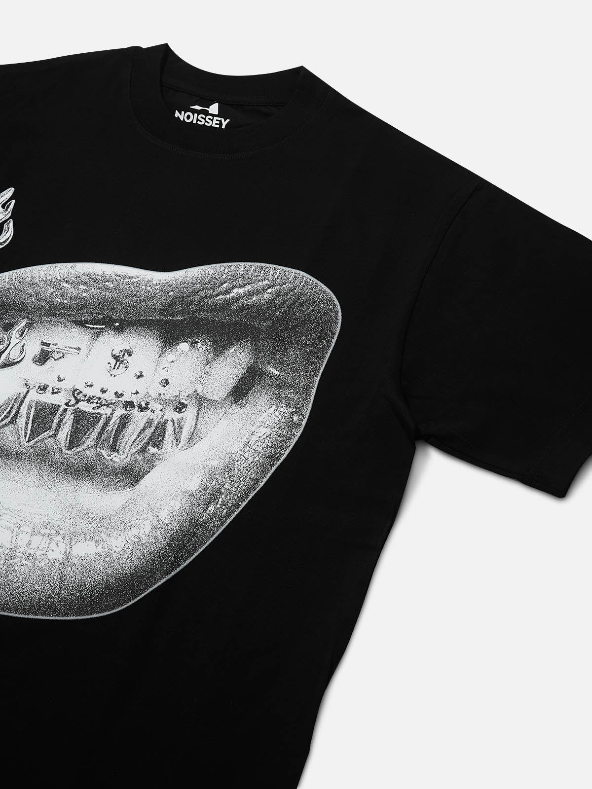 BOUNCE BACK© Personalized Lip and Tooth Patch Black Print T-shirt