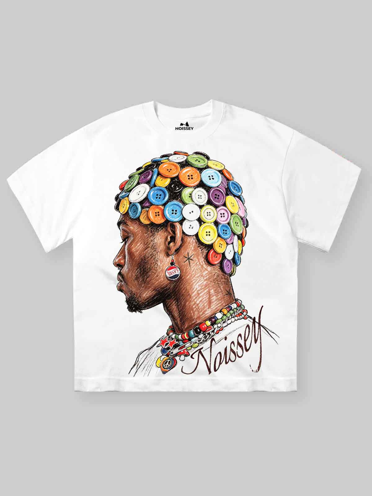 NOISSEY "Button Necklace" White Tee - DIY Combo T-Shirt