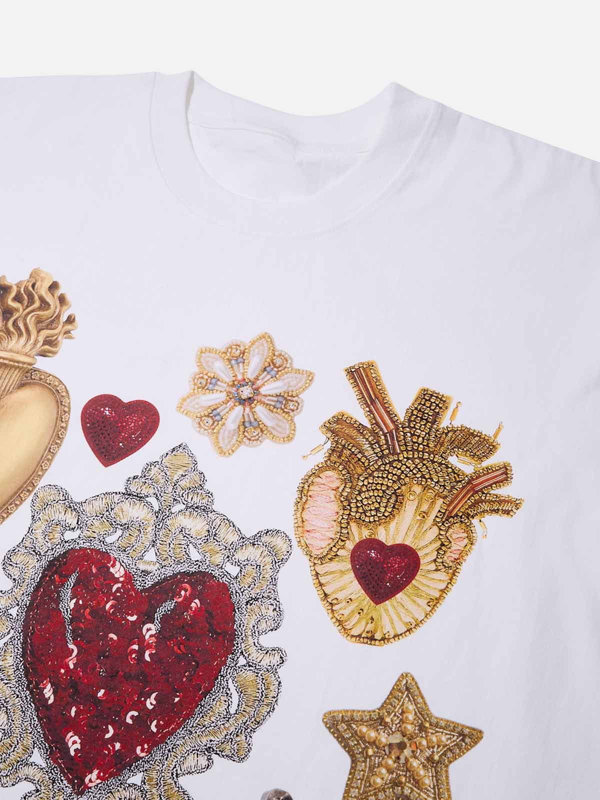 Gold and Red Sacred Heart Collage Print T-shirt