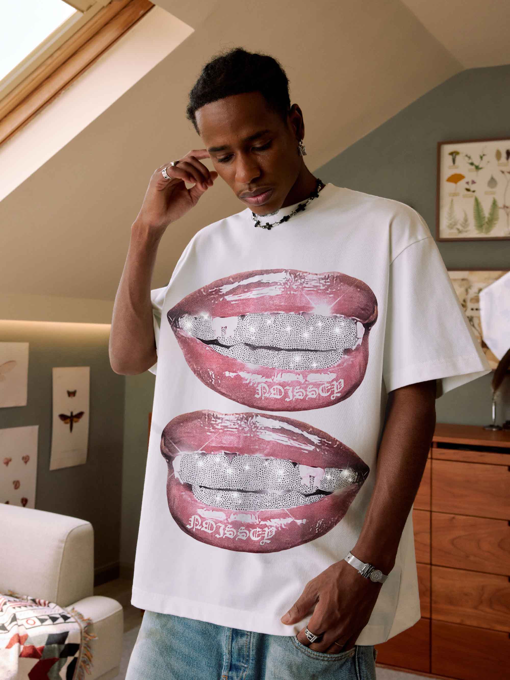 Glittering Diamond Grills Print Tee