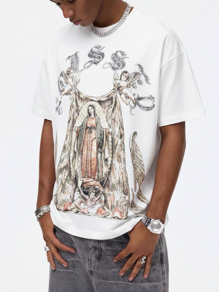 NOISSEY "Virgin Mary & Cherubs" Graphic Tee - Heavyweight Studio White