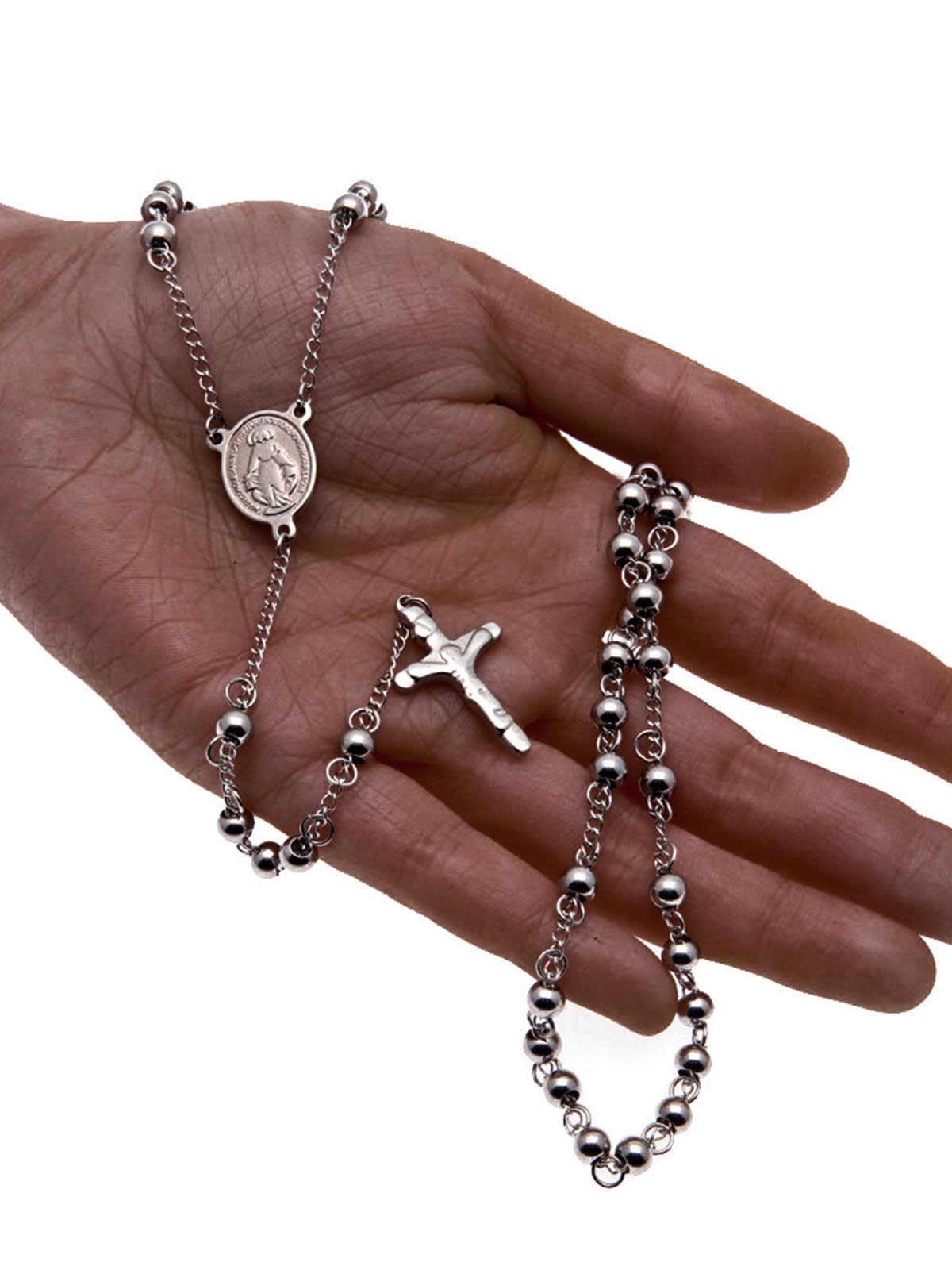 6mm HipHop Rosary Stainless Steel Bead Necklace