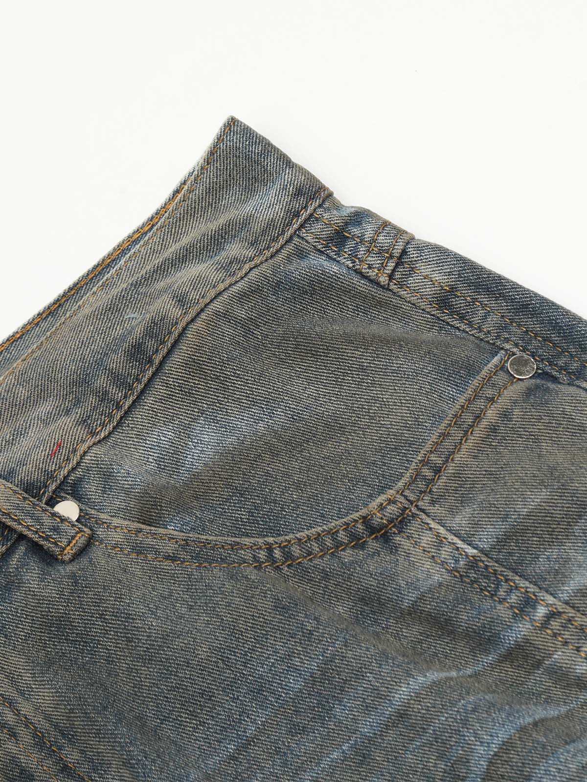 Water-Washed Distressed Vintage Denim Jeans