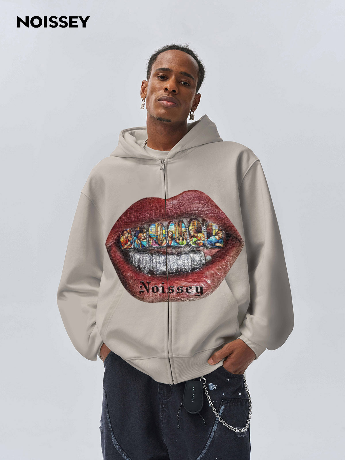 Religious Stained Glass Diamond Grill Print Zip-up 350g Hoodie