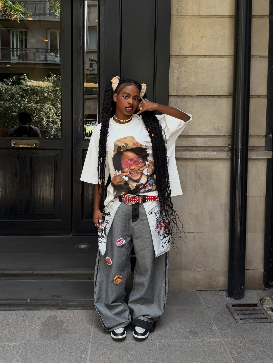 Boxy Oversized T-shirt with Scout Girl Print and DIY Badge