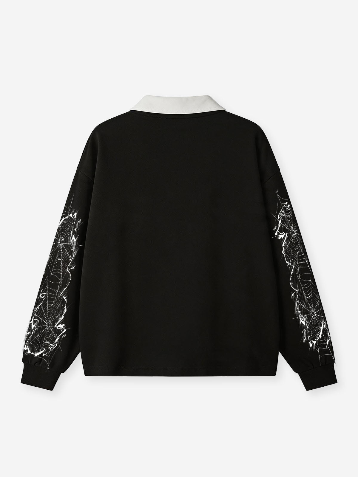 NOISSEY Diamond Spiderweb Graphic Long Sleeve Polo Sweatshirt - Pure Black (Full Sleeve Print Edition)