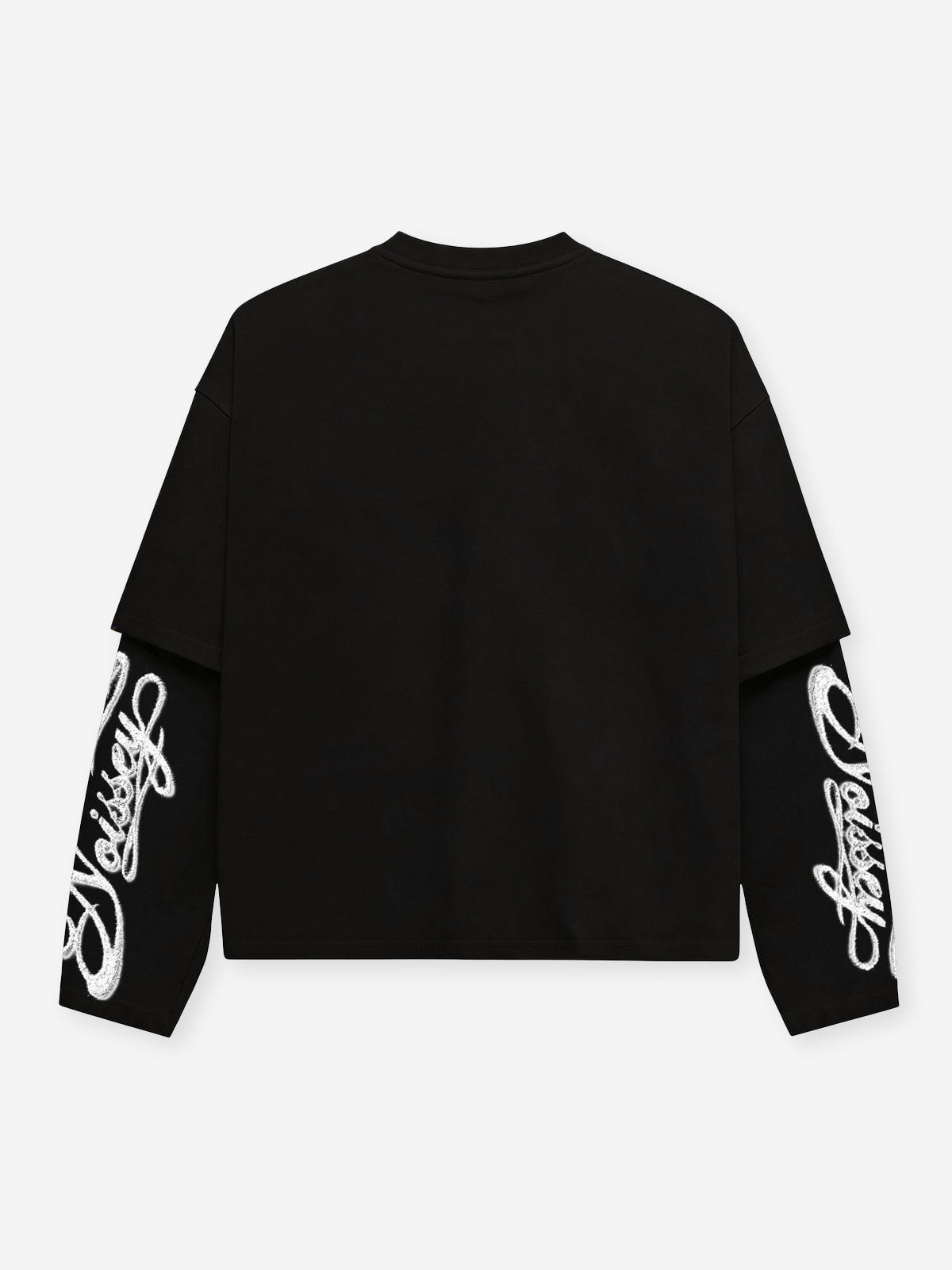 NOISSEY "Shining Silver Buddha" Face-Covering Graphic Black Faux-Two-Piece Long Sleeve Tee