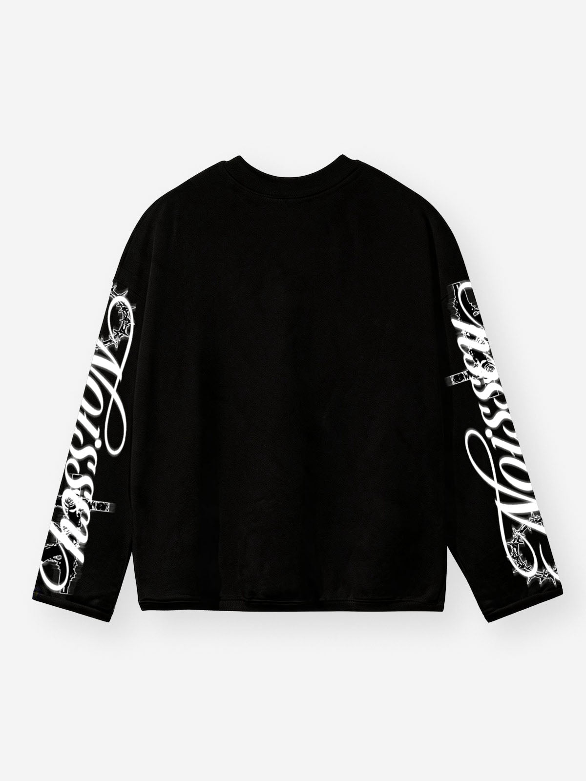 NOISSEY "Faith Over Fear" Praying Jesus &amp; Rose-Entwined AK-Cross Black Long Sleeve Tee