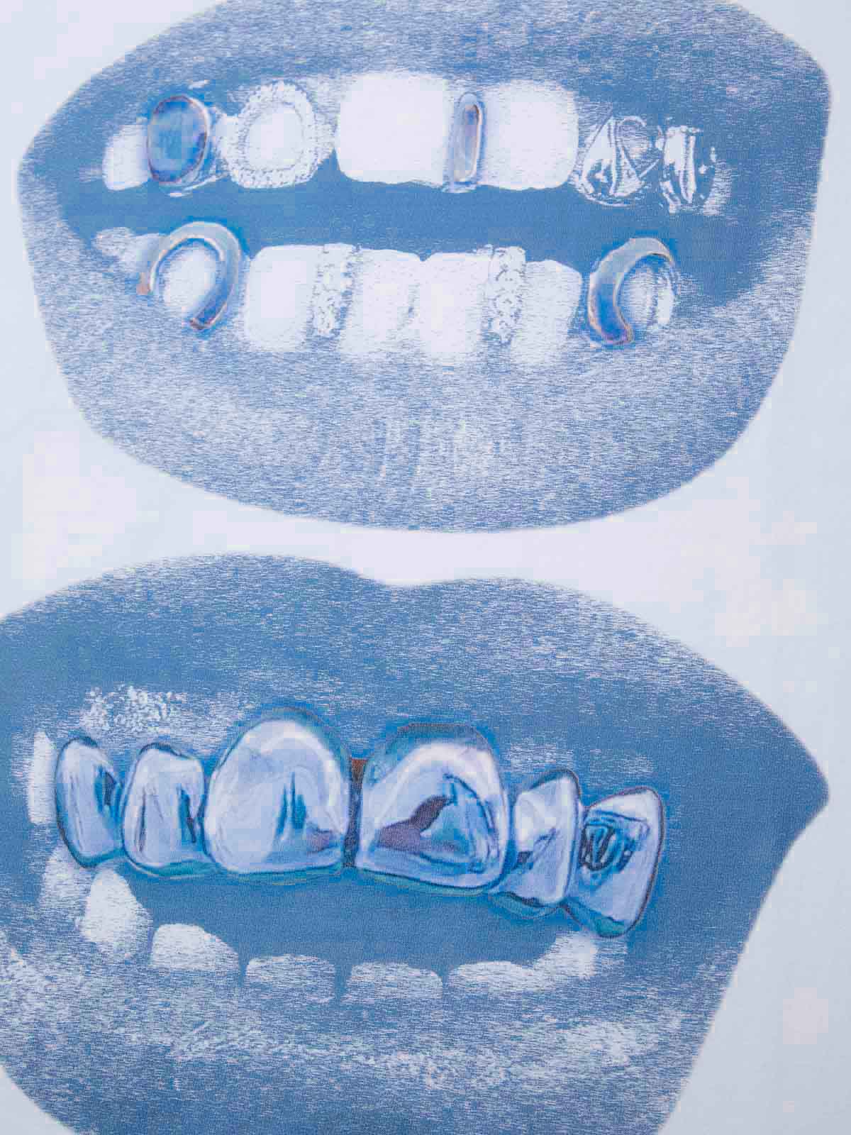 Boxy oversized T-shirt Retro Blue Lips Grills Print