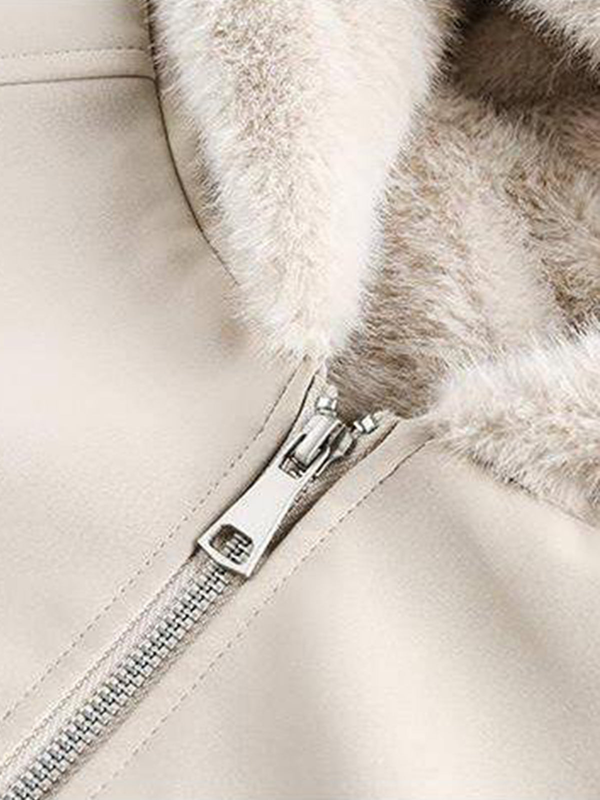 Fleece-lined Thickened Leather Coat with Fur Collar