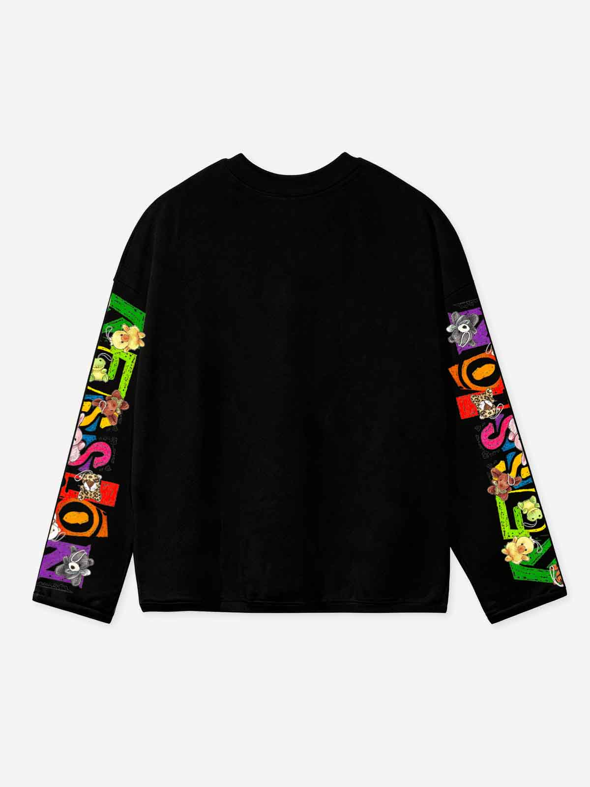 NOISSEY Crayon Graffiti Plush Girl Graphic Sweatshirt - Black & White Streetwear Crewneck