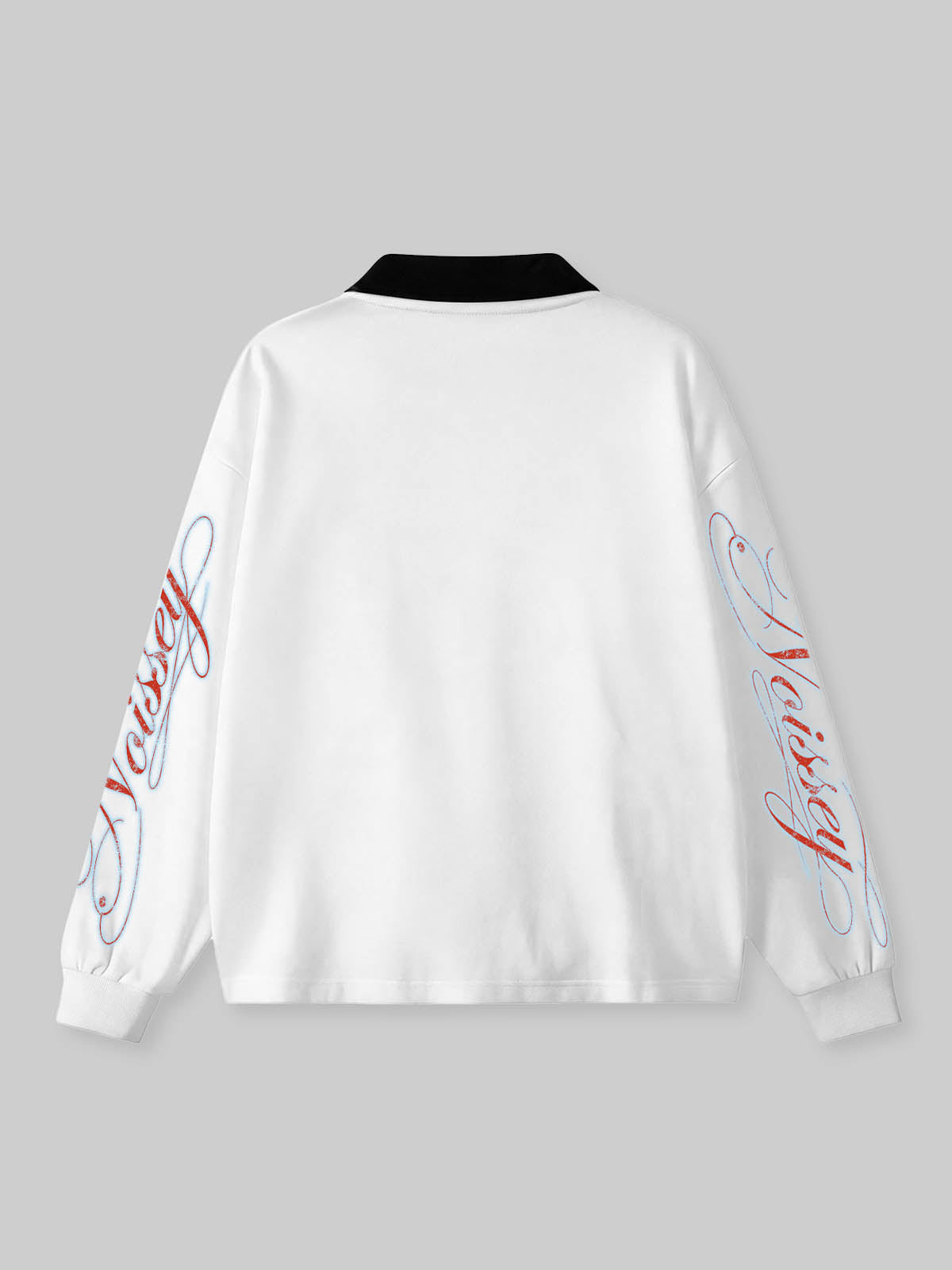 NOISSEY Red Engraving Ascension of Jesus Graphic Contrast Collar Polo Sweatshirt - White Streetwear Shirt