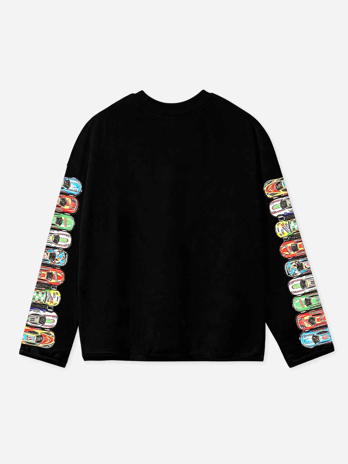 NOISSEY Hand-Drawn Toy Cars Girl Graffiti Long-Sleeve Sweatshirt