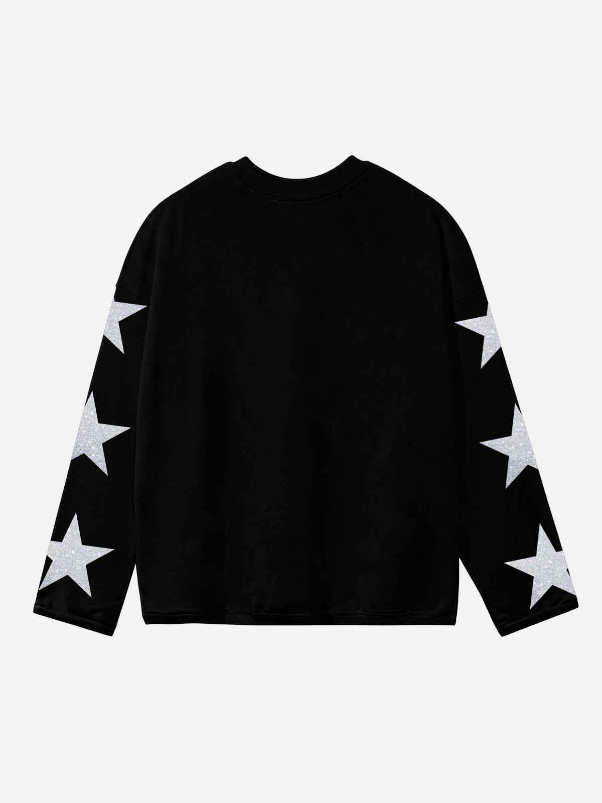 NOISSEY Grinned Star Lips Graphic Heavyweight Long Sleeve Tee - Black Streetwear Shirt