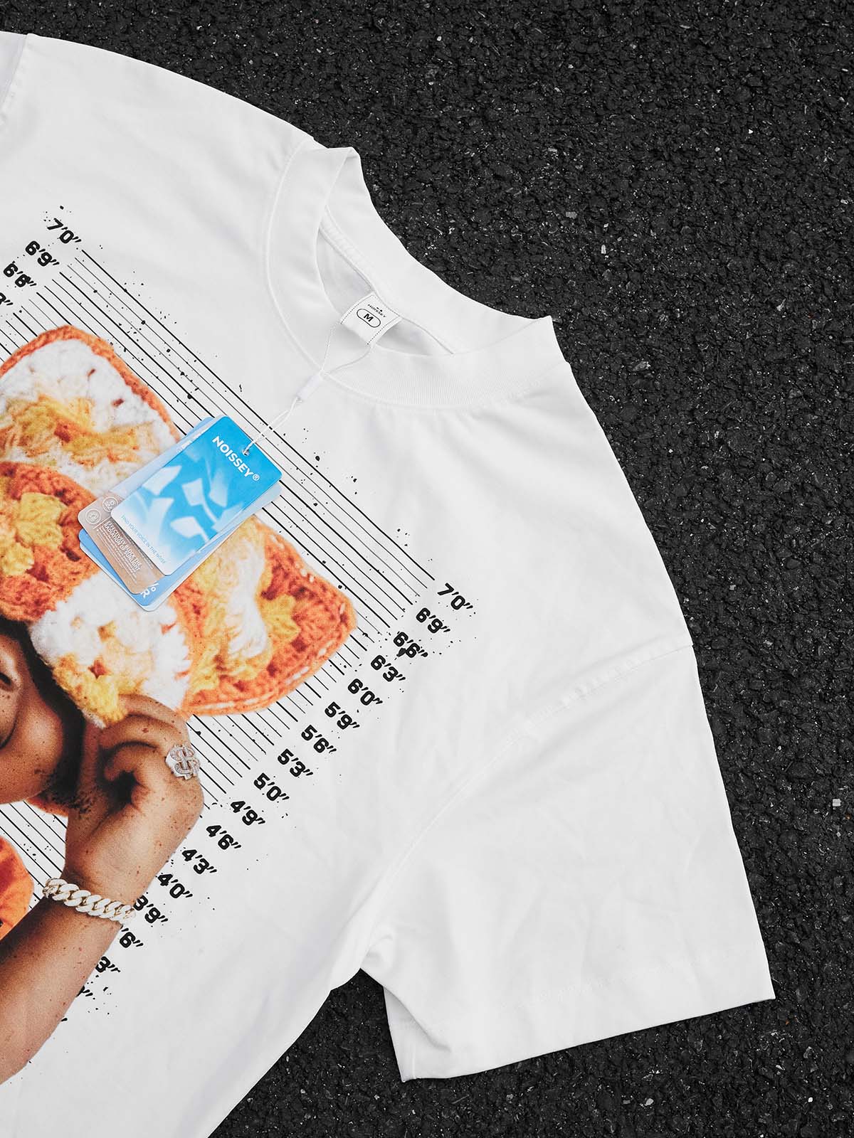 NOISSEY "Urban Mischief" Cat-Ear Beanie Graphic T-Shirt - White