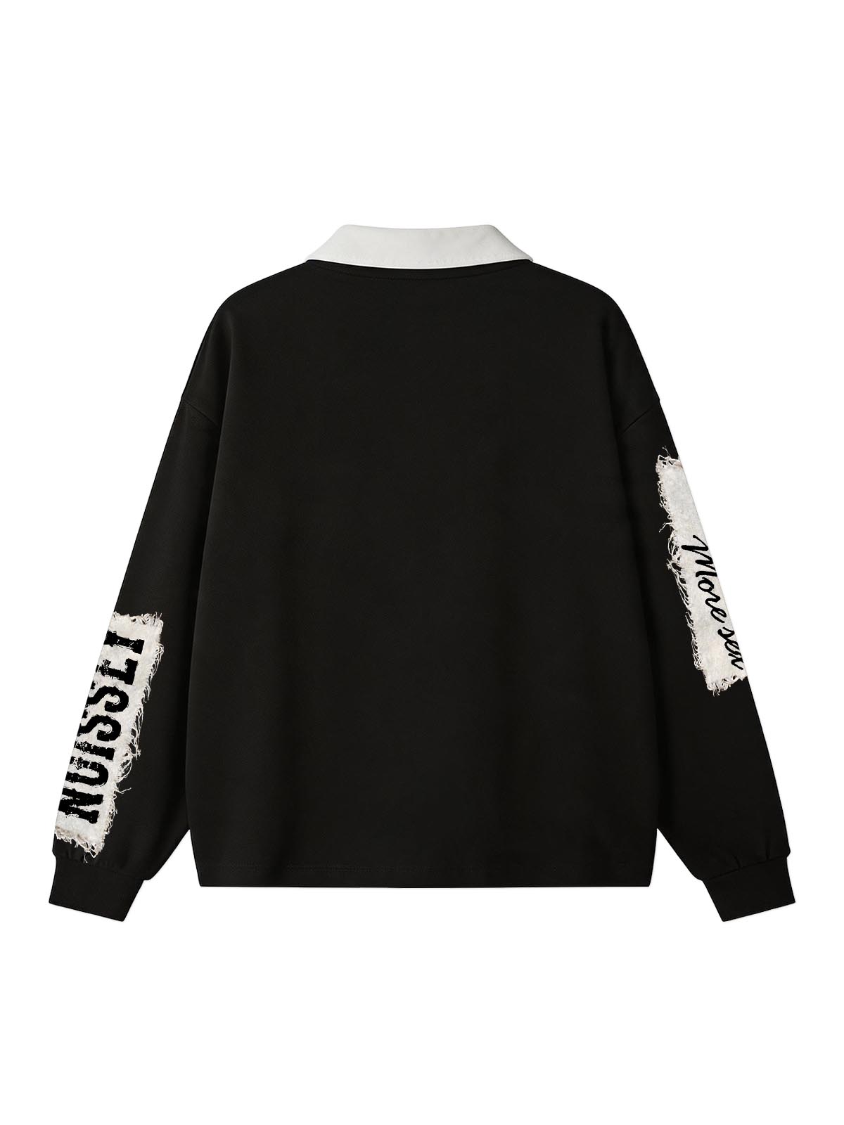 NOISSEY "Like 'Em Dropped" Faux-Chenille Embroidered Slogan Contrast Polo Long-Sleeve Shirt