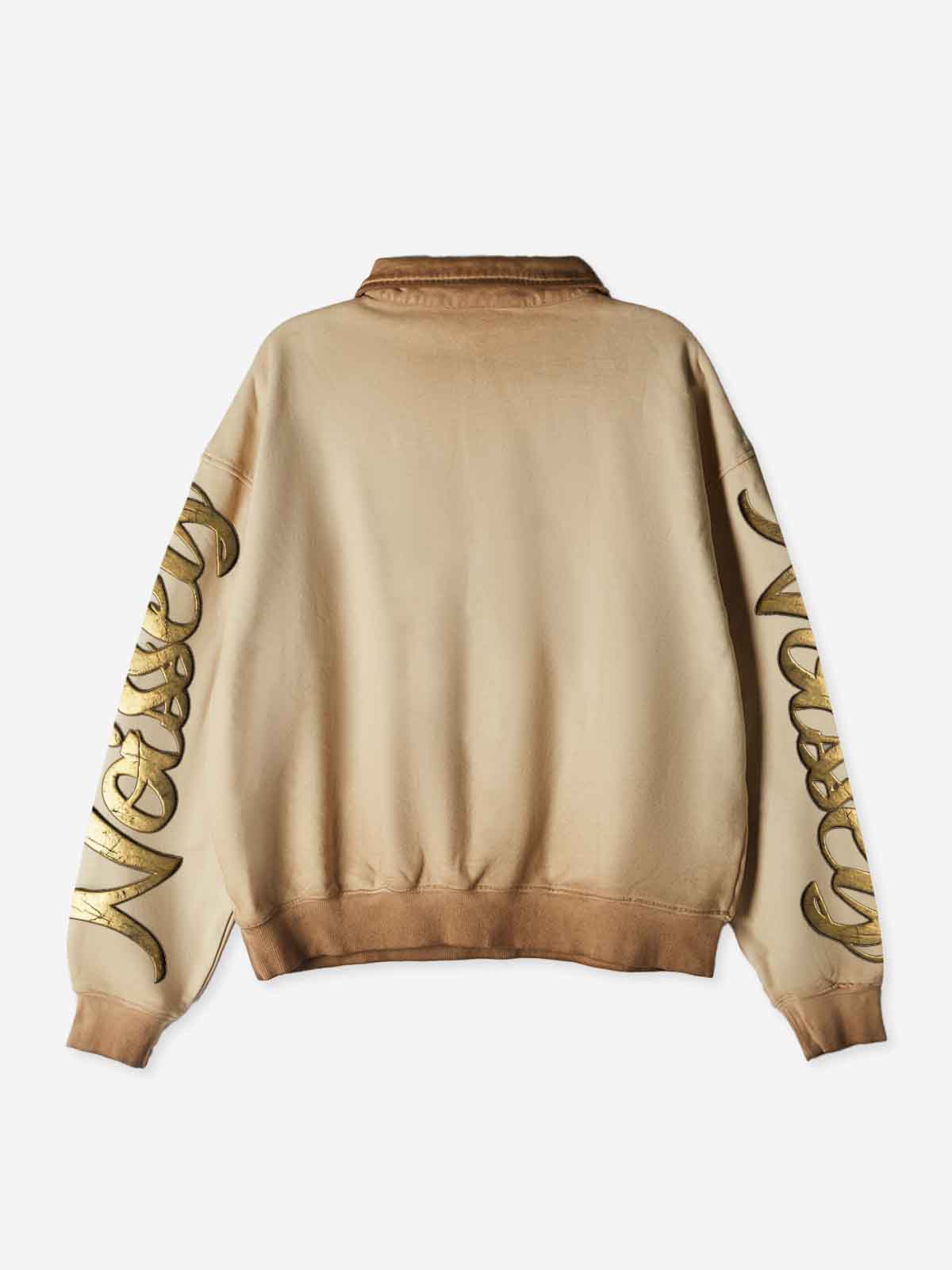 NOISSEY "Money Rollers &amp; Gold Grillz" Hustle Graphic Khaki Washed Half-Zip Long Sleeve Shirt