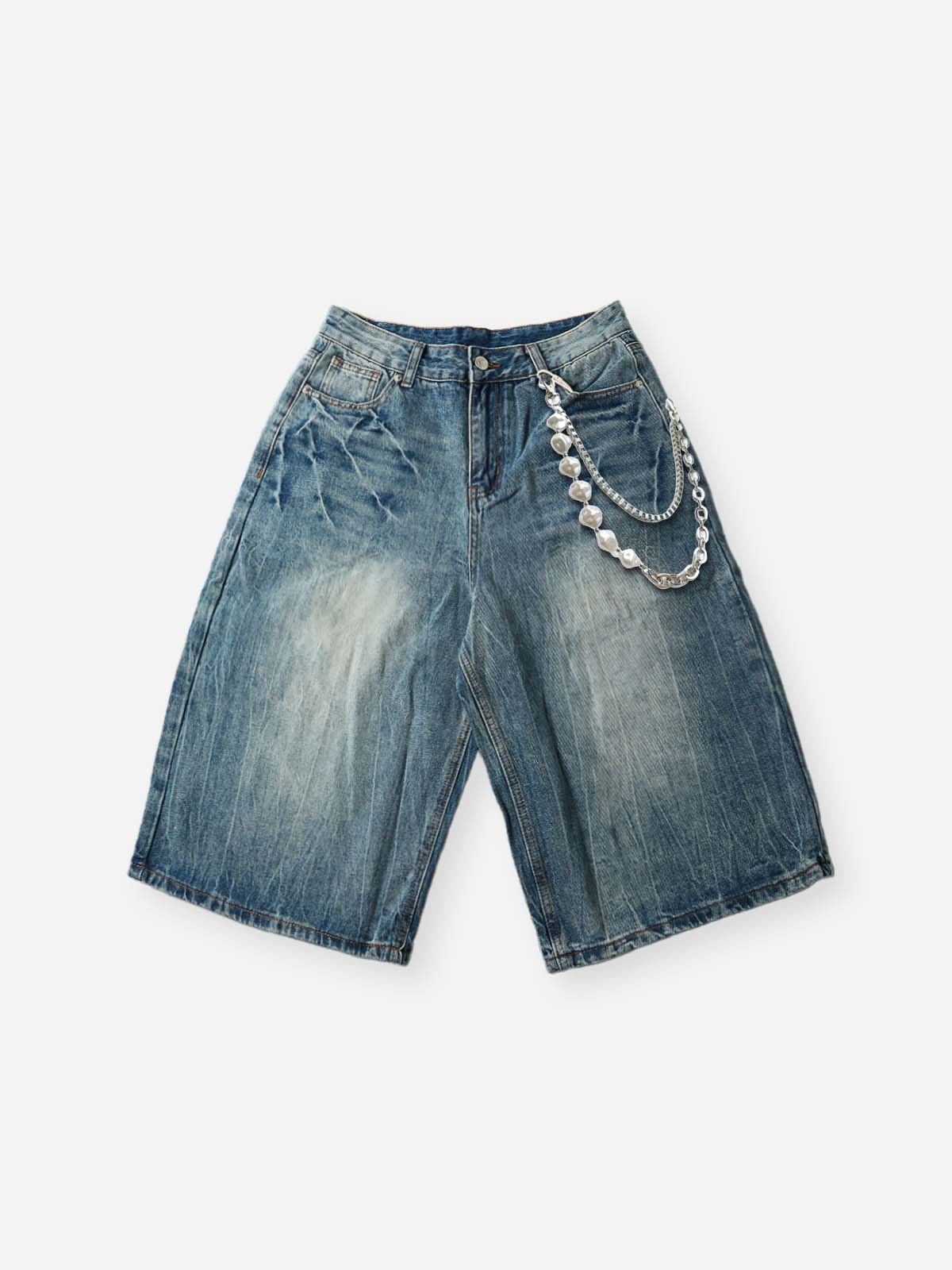 NOISSEY OCEAN WASHED RELAXED DENIM SHORTS (JEWELRY CHAIN INCLUDED)