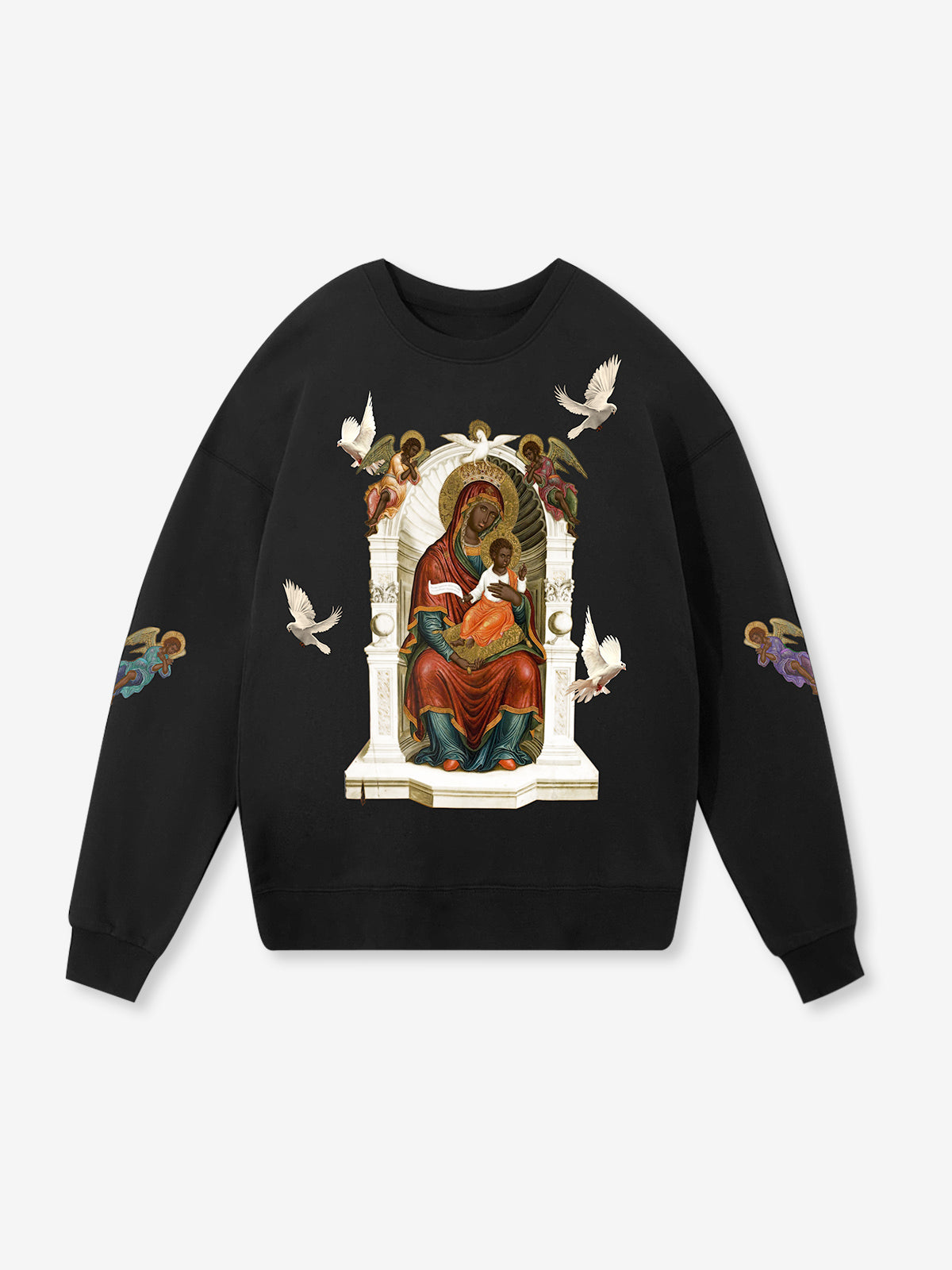 UNKNOWN ALLURE© Black Madonna and Child Mural 400g Round Neck Sweatshirt