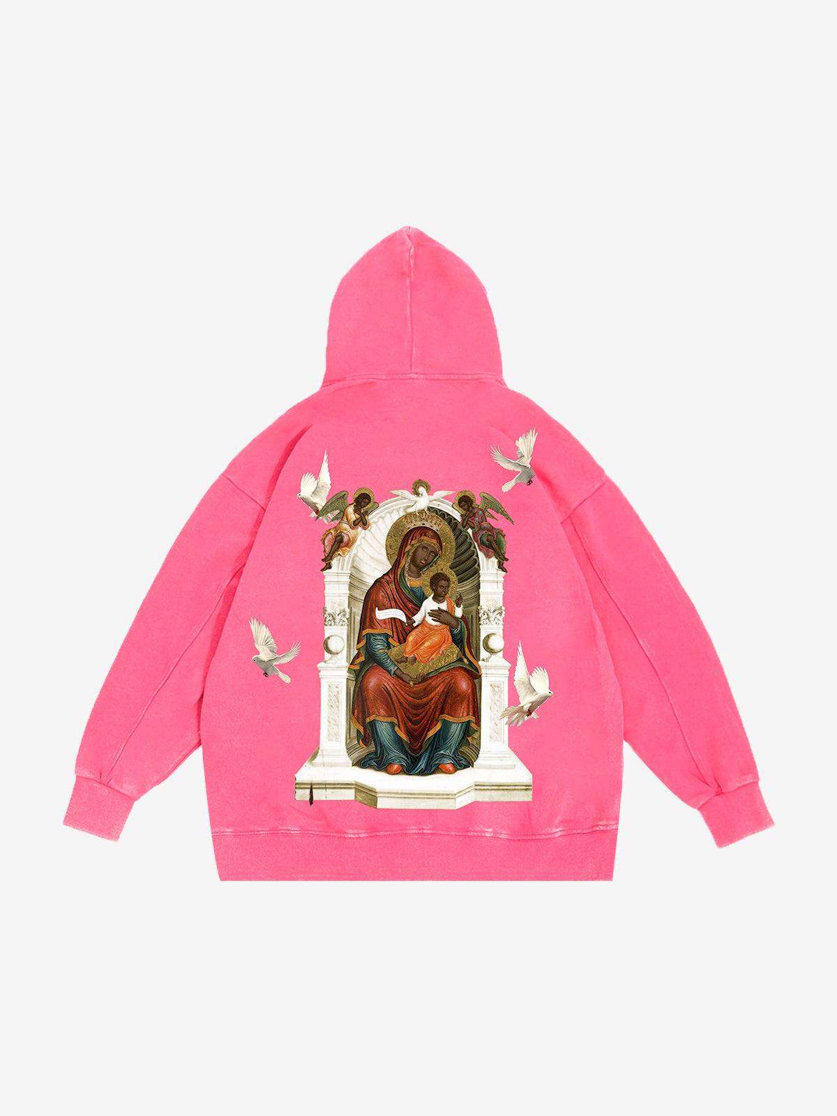 UNKNOWN ALLURE© Kapuzenpullover mit schwarzer Madonna und Kind, 350 g 