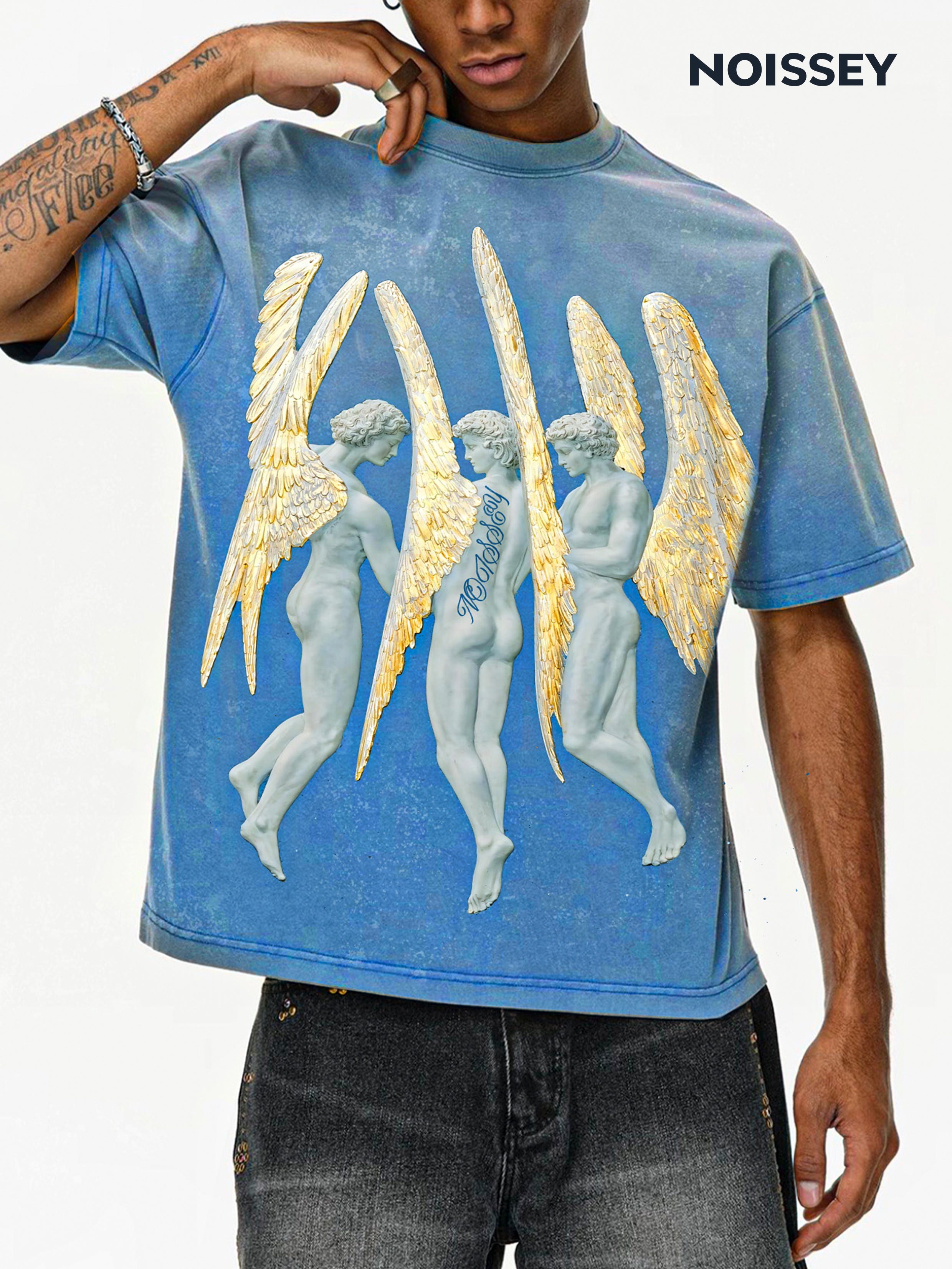 Golden-Winged Angel Embossed Art Print Washed T-shirt