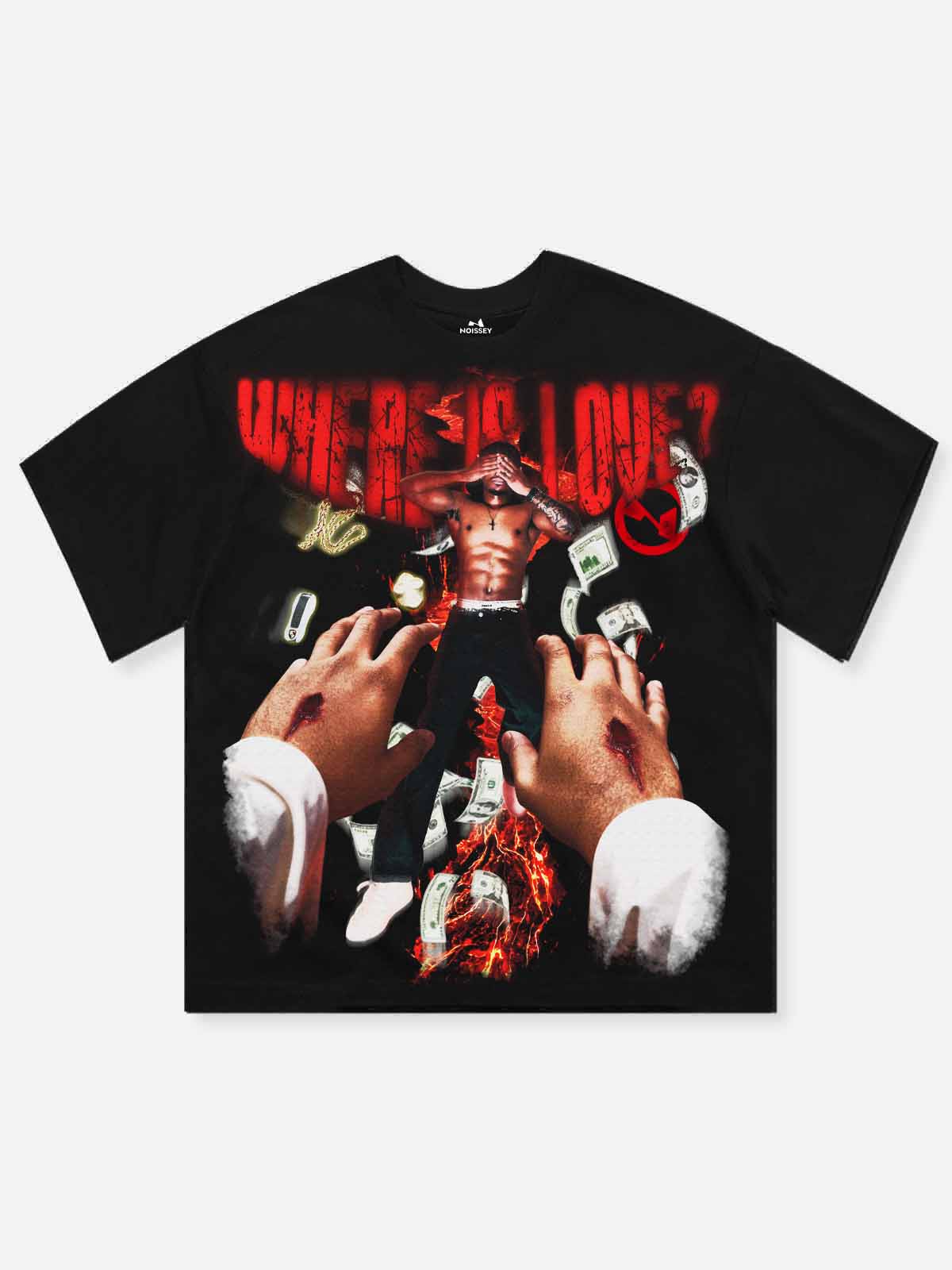 NOISSEY Where Is Love? Dark Graphic T-Shirt - Jet Black