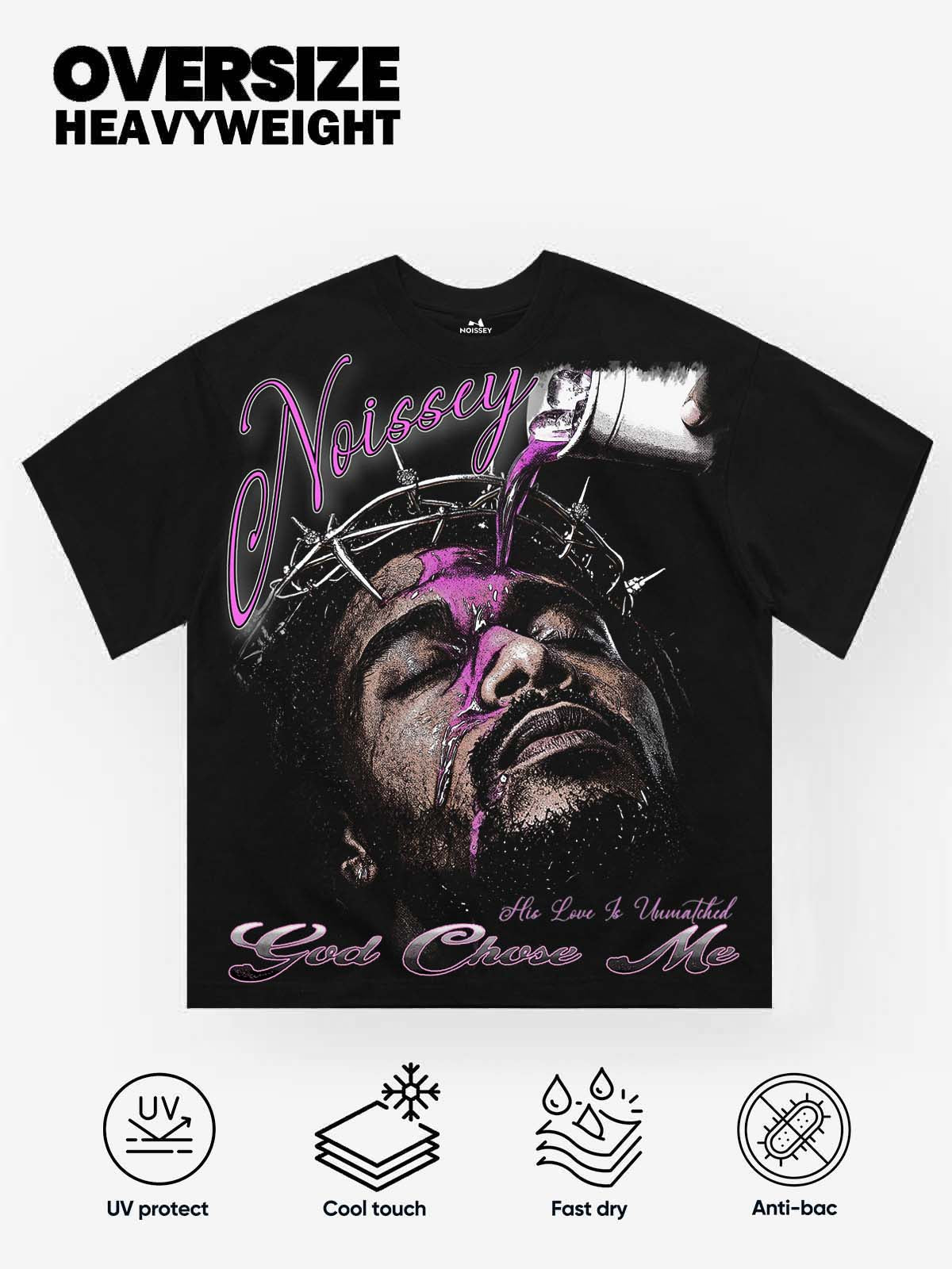 NOISSEY "God Chose Me" Crown of Thorns &amp; Purple Liquid Graphic Boxy Oversized T-Shirt