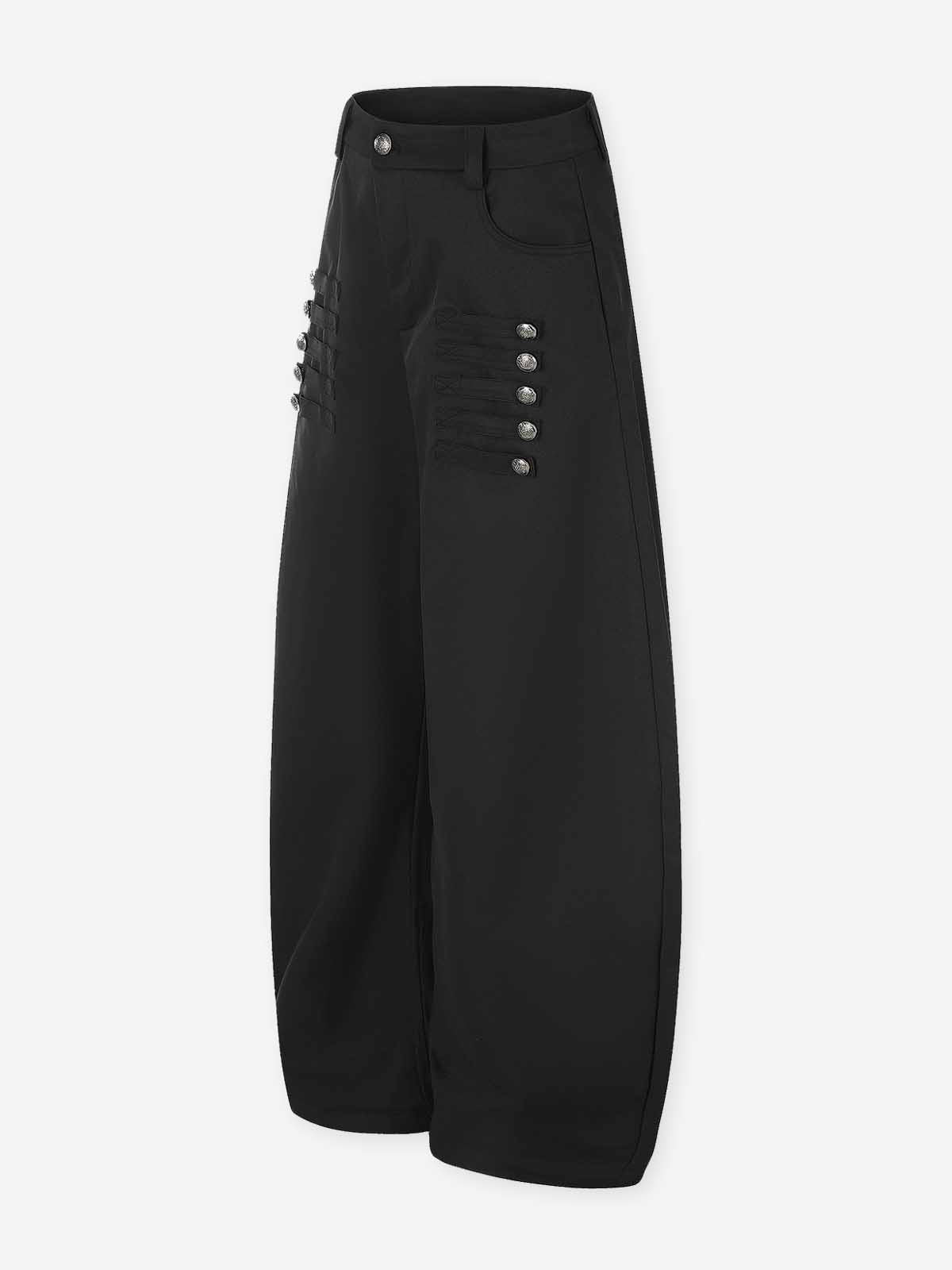 NOISSEY Military Button Detail Curved-Leg Loose Casual Trousers