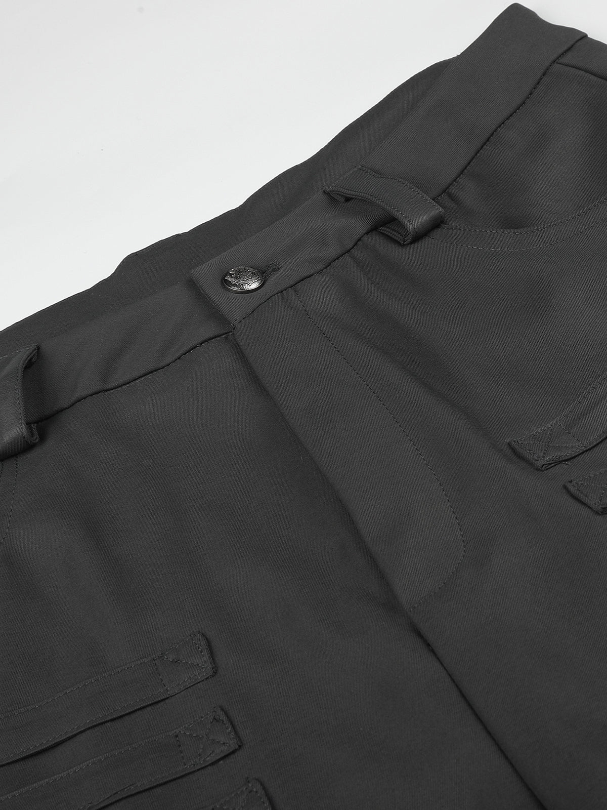 NOISSEY Military Button Detail Curved-Leg Loose Casual Trousers