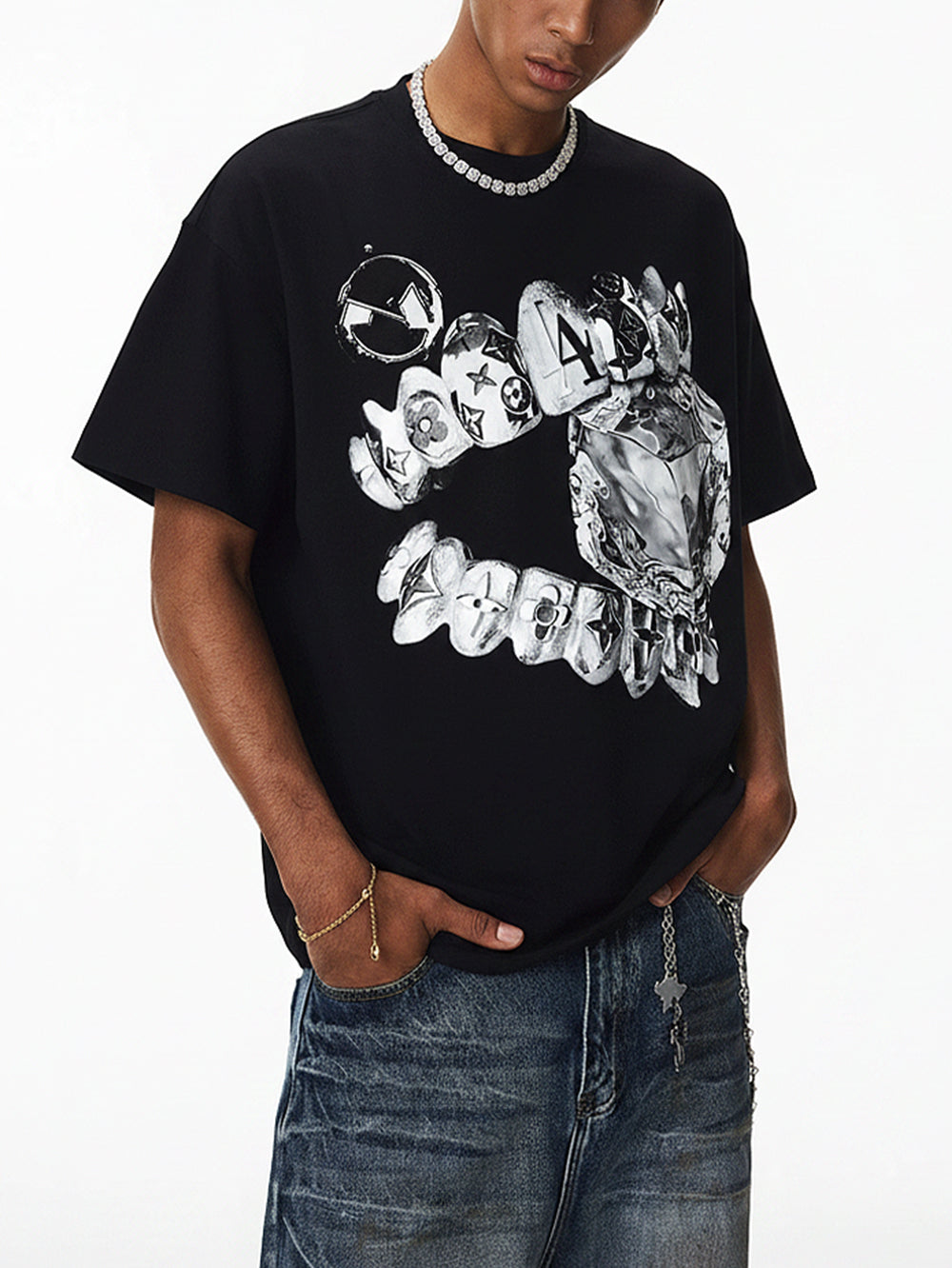 NOISSEY "Liquid Metal" Diamond Teeth Cooling Boxy Oversized Tee