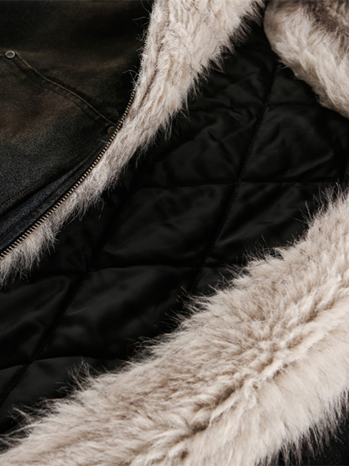 Fleece-Lined Thick Hooded Cotton Coat with Fur Collar