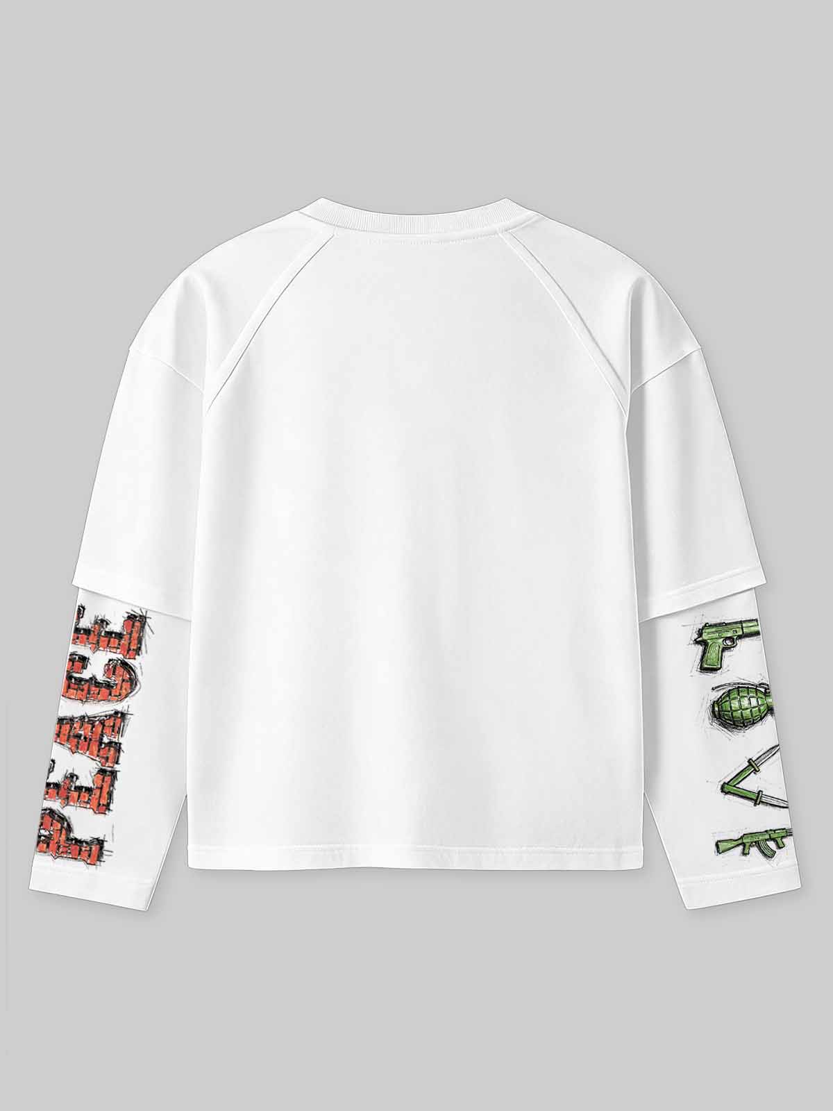 NOISSEY Anti-War Graffiti Fake-Two-Piece Heavyweight Long Sleeves - White