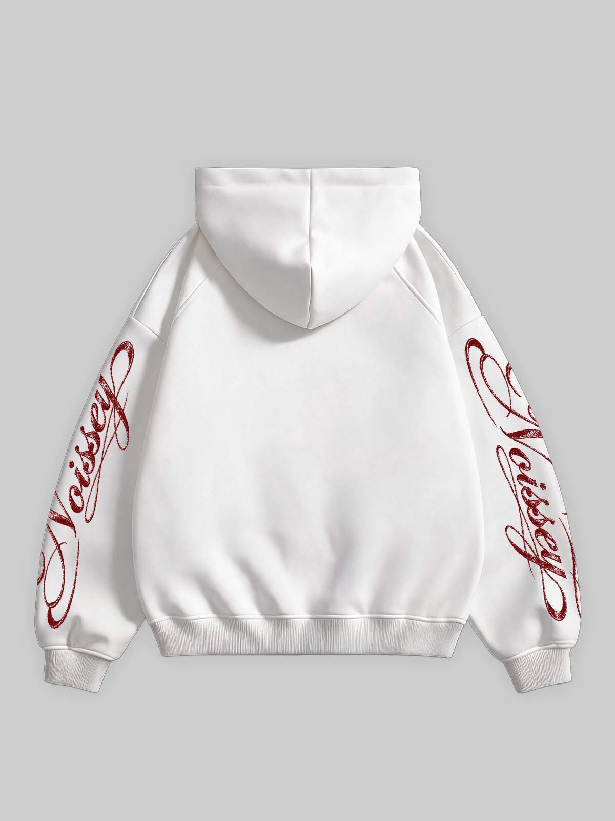 NOISSEY Crimson Satin Double Lips & Iced-Out Grillz Graphic Zip-Up White Hoodie