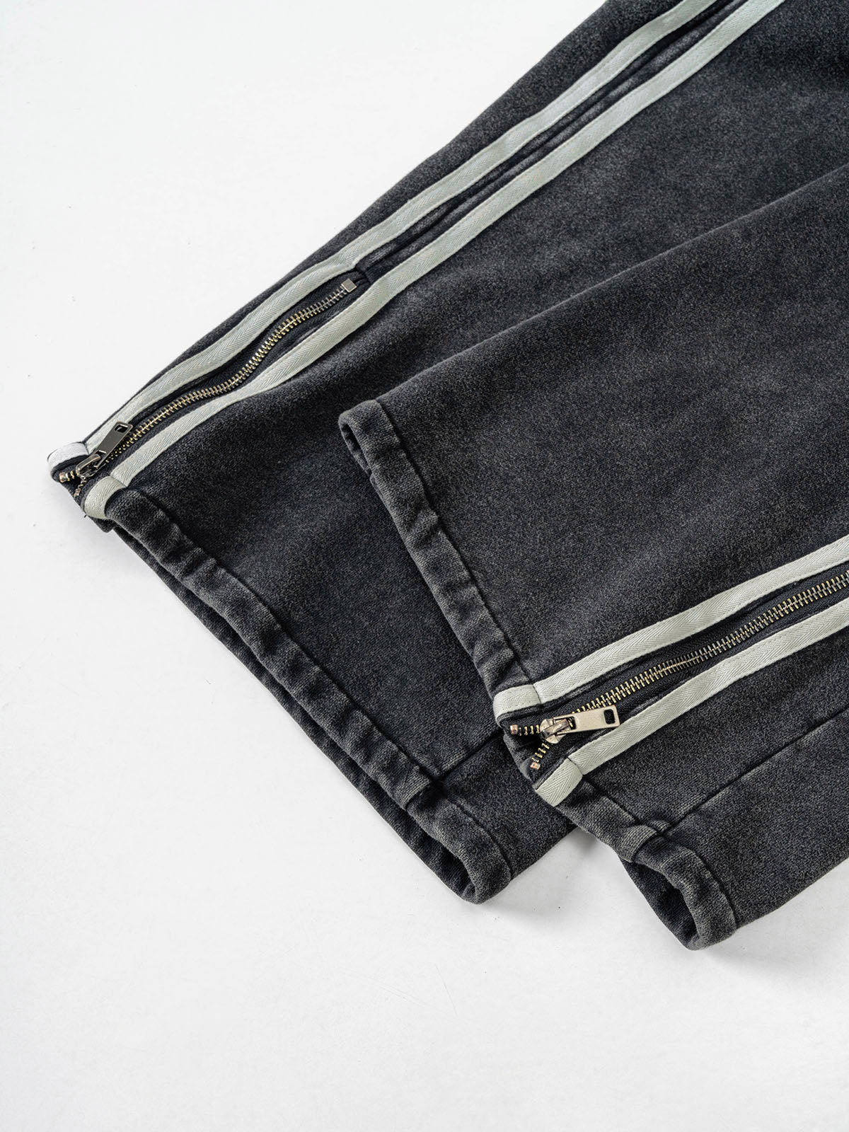 Sports washed wax-print ribbon zippered trousers