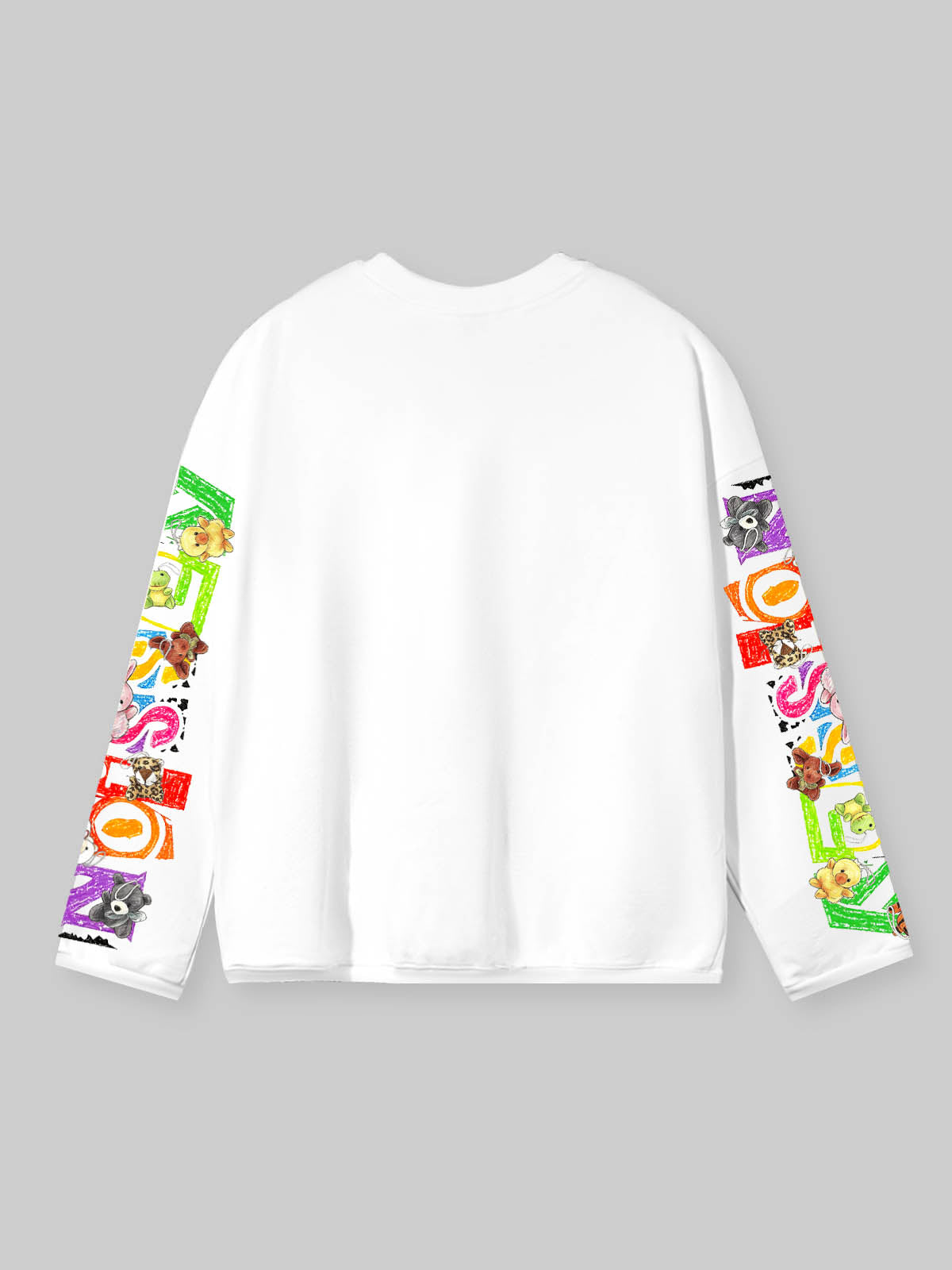 NOISSEY Crayon Graffiti Plush Girl Graphic Sweatshirt - Black & White Streetwear Crewneck