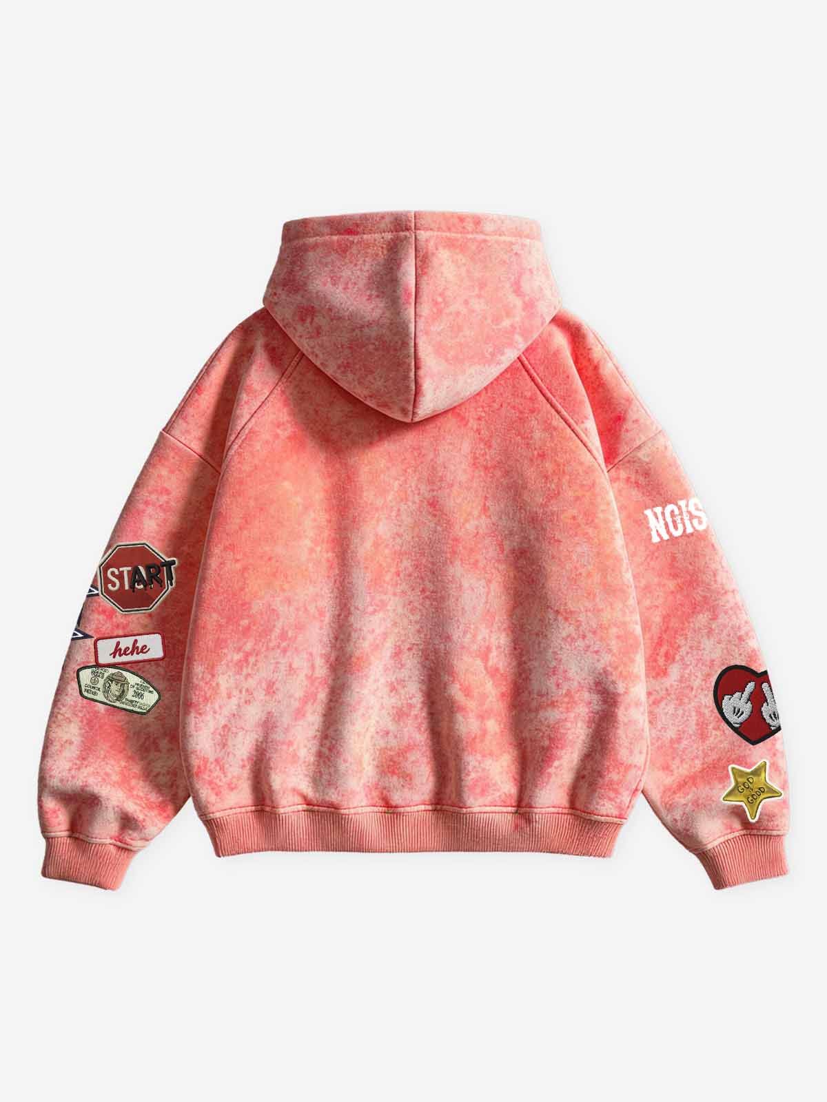 NOISSEY Sunset Orange Acid Wash Multi-Patch Graphic DIY Zip-Up Hoodie