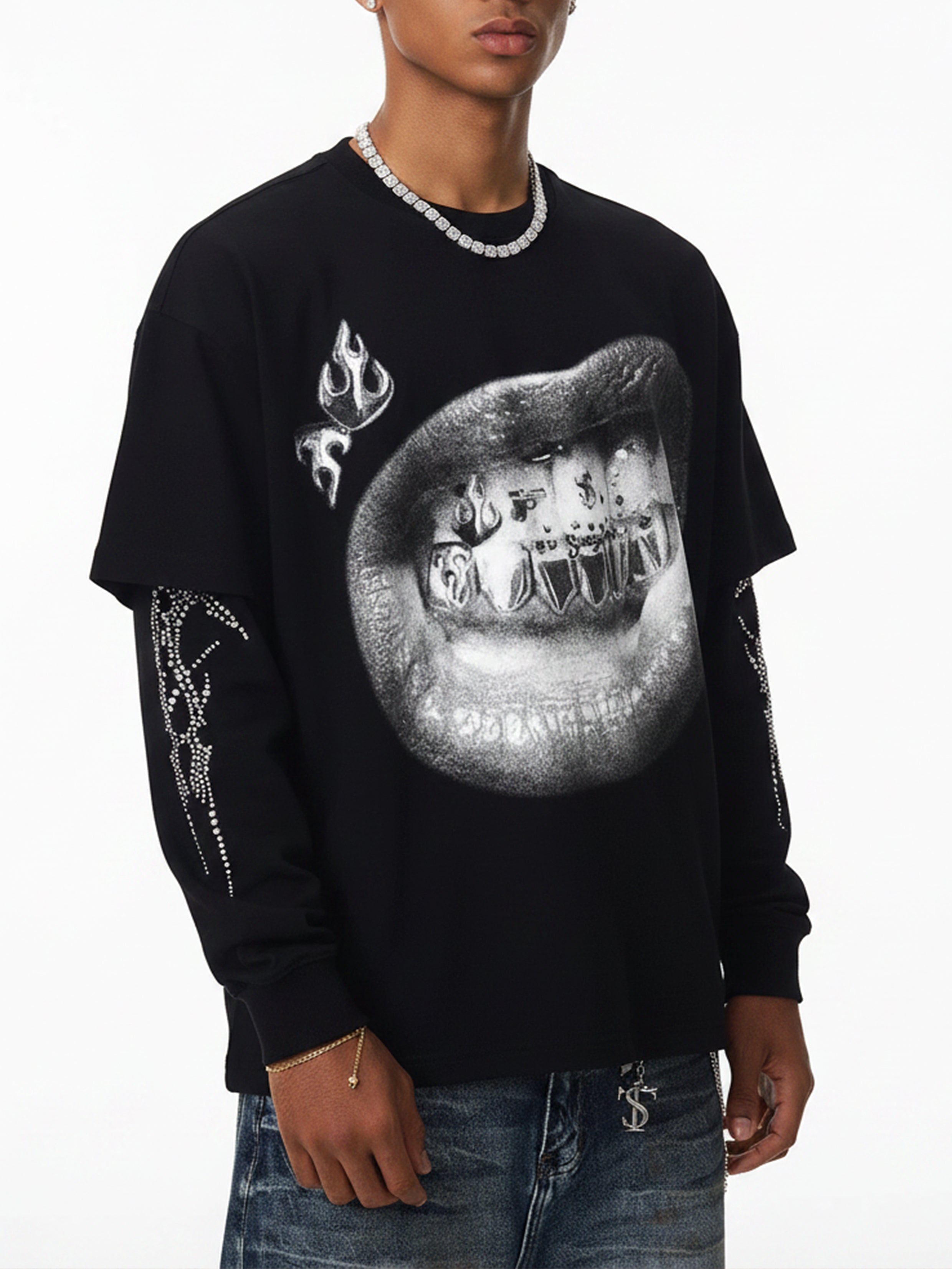 NOISSEY "Gun & Dice" Grillz Rhinestone 2-Piece Layering Set