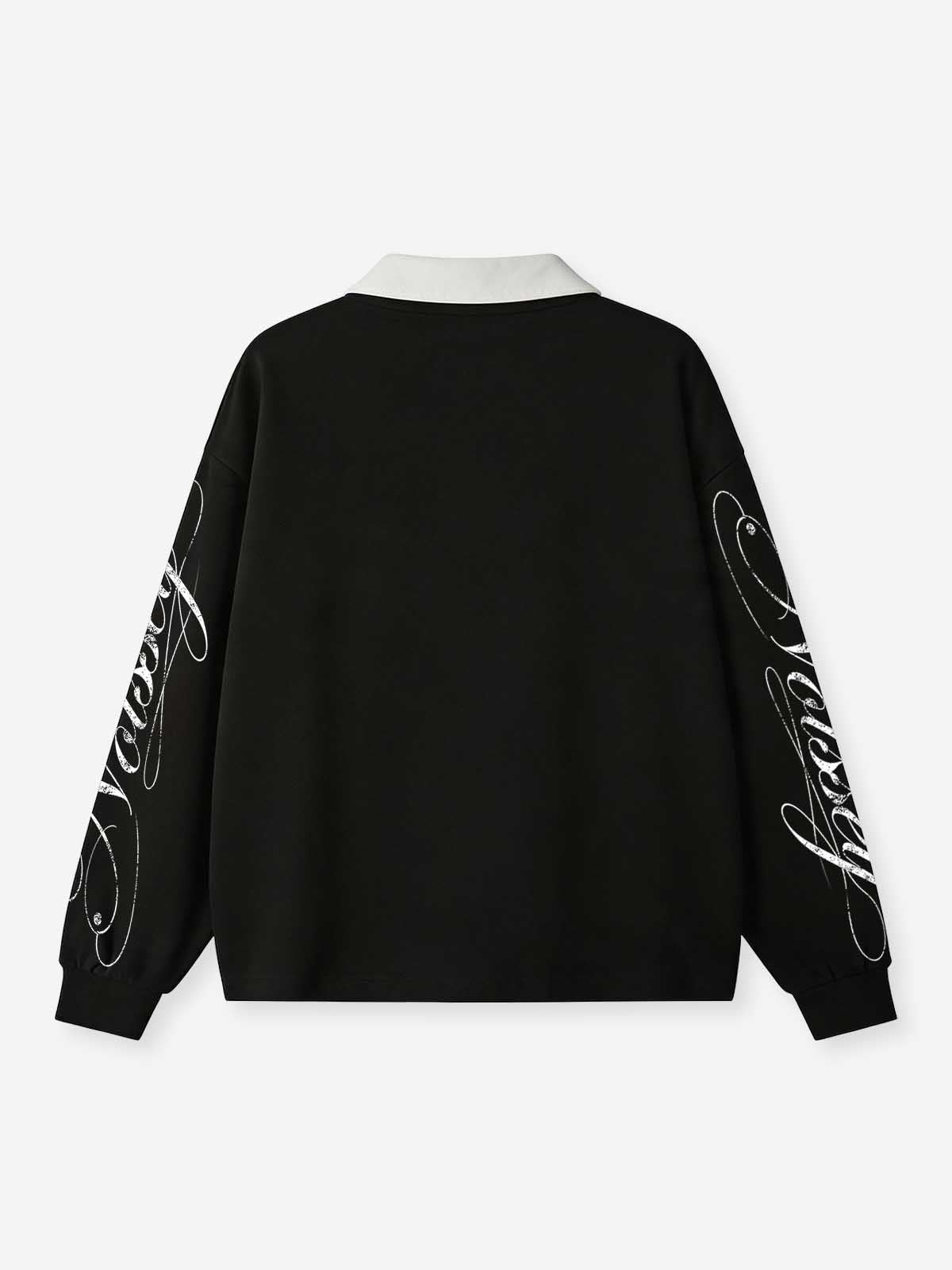 NOISSEY Faux-Lace Blindfolded Angel Cross Graphic Heavyweight Contrast Collar Polo Long Sleeves