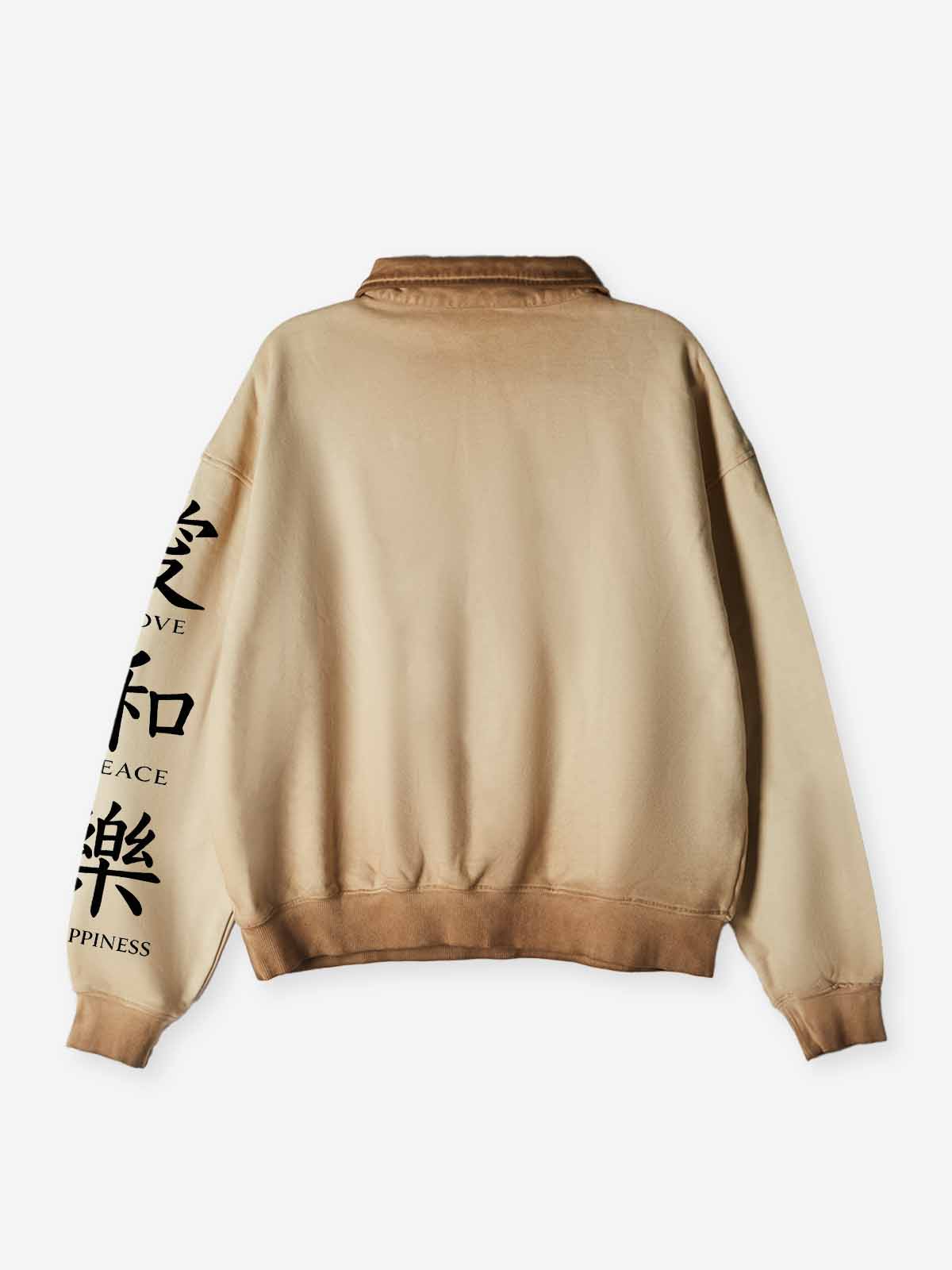NOISSEY Ukiyo-e Selfie Girl Graphic Half-Zip Khaki Long Sleeve Shirt