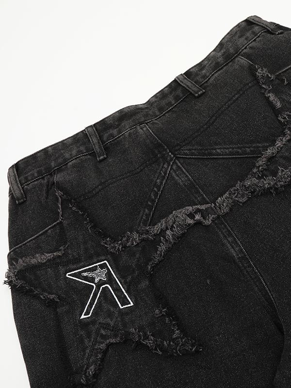 Retro Star Embroidery Washed Straight Jeans