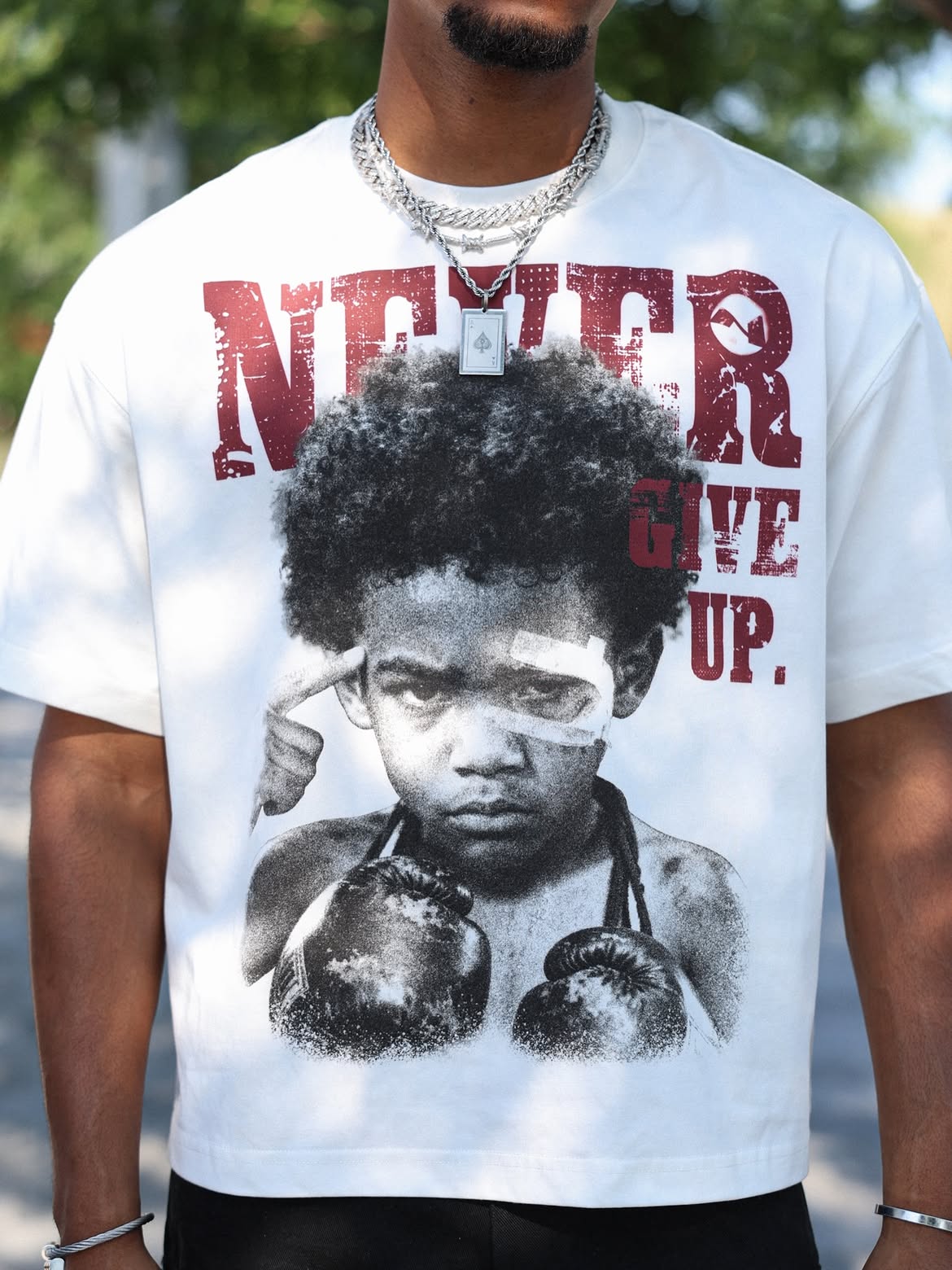 NOISSEY "Never Give Up" Boxing Portrait Cooling Boxy Tee